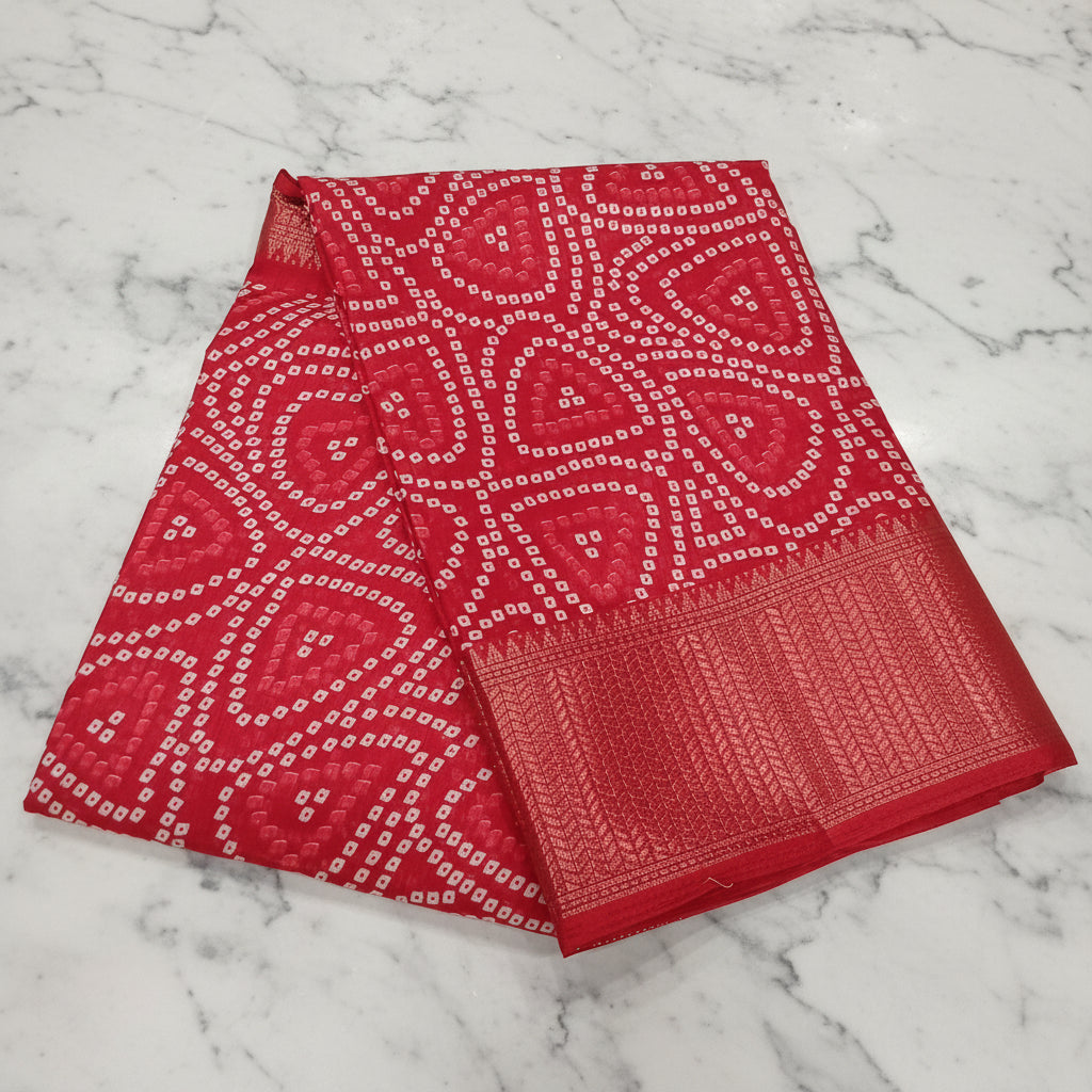 Cotton Polyester Trendy Modern Saree with Flowy Drape in Geometric Printed Pattern in Red Color