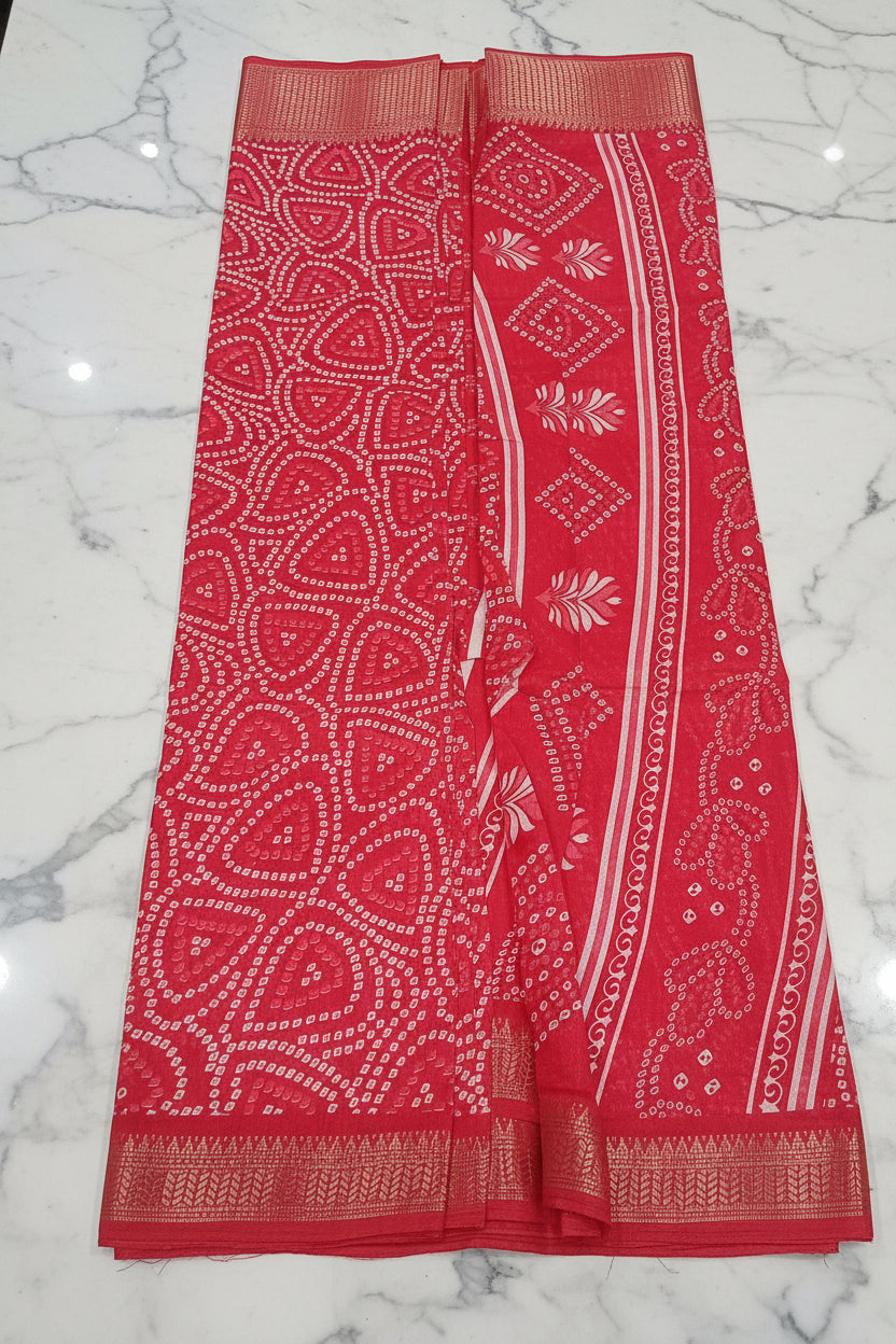 Cotton Polyester Trendy Modern Saree with Flowy Drape in Geometric Printed Pattern in Red Color