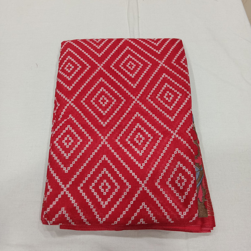 Cotton Polyester Trendy Modern Saree with Flowy Drape in Geometric Diamond Printed Pattern in Nice Red Color