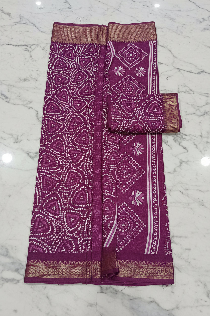 Cotton Polyester Trendy Modern Saree with Flowy Drape in Geometric Printed Pattern in Purple Color