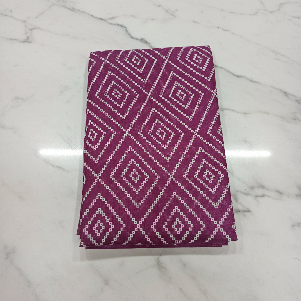 Cotton Polyester Trendy Modern Saree with Flowy Drape in Geometric Diamond Printed Pattern in Dark Lilac Color