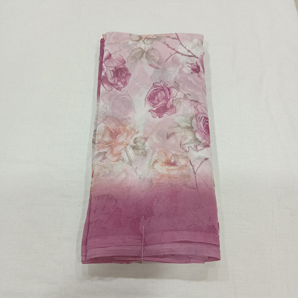 Georgette Chiffon Saree with Rose Flower printed in Lotus Pink Color