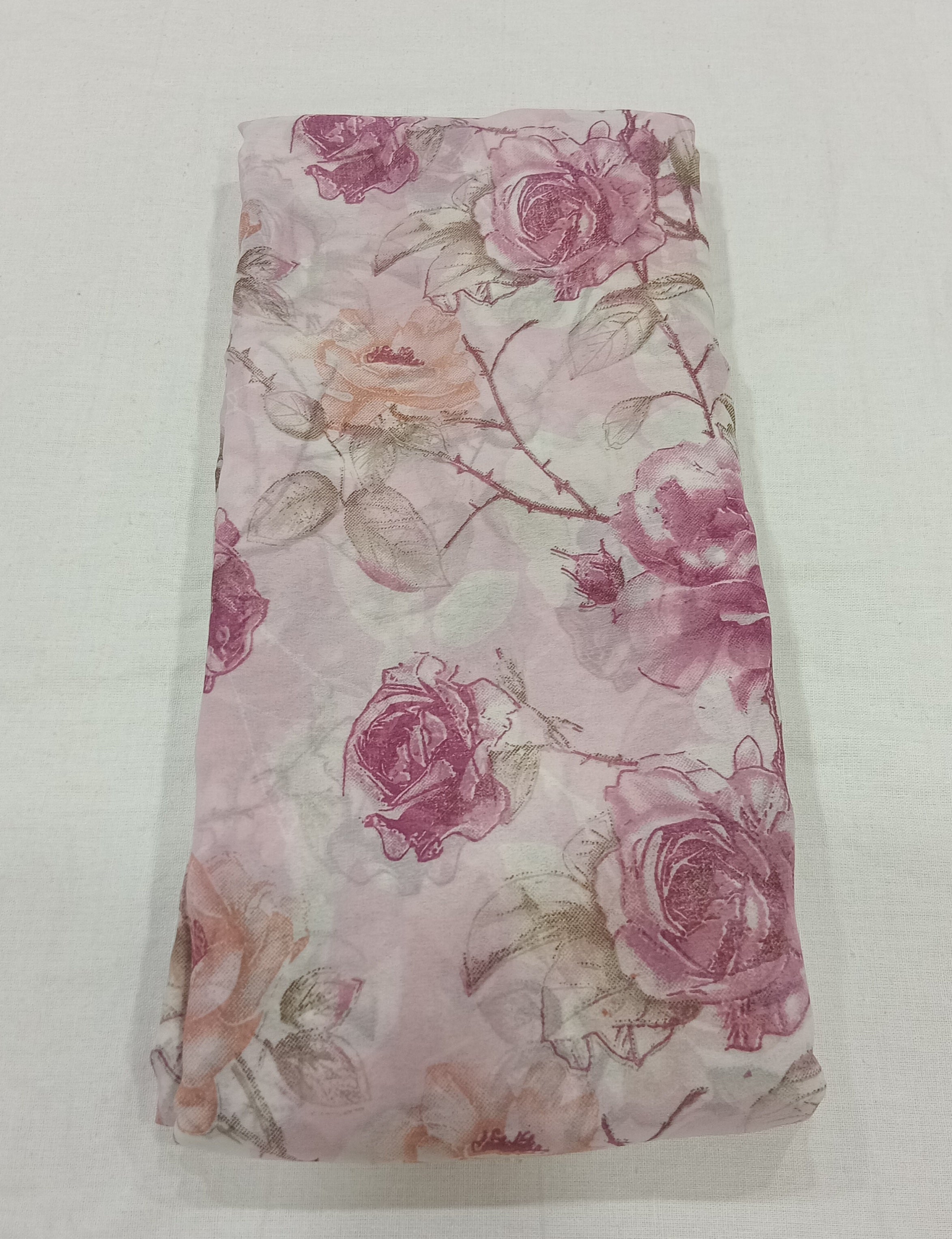 Georgette Chiffon Saree with Rose Flower printed in Lotus Pink Color