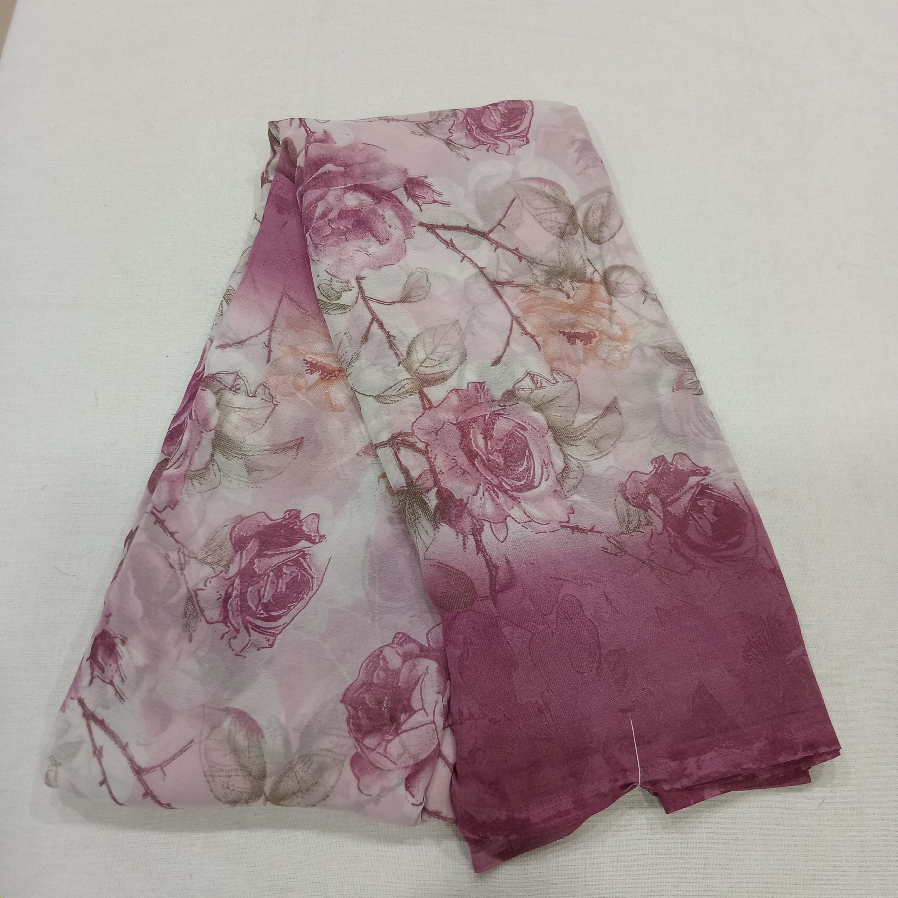 Georgette Chiffon Saree with Rose Flower printed in Lotus Pink Color