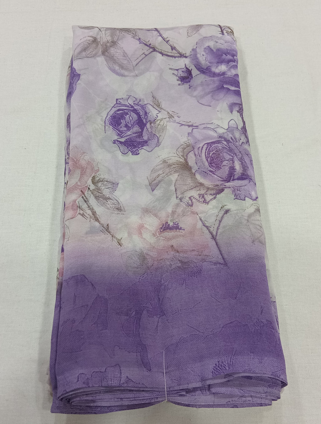 Georgette Chiffon Saree with Rose Flower printed in Purple Color