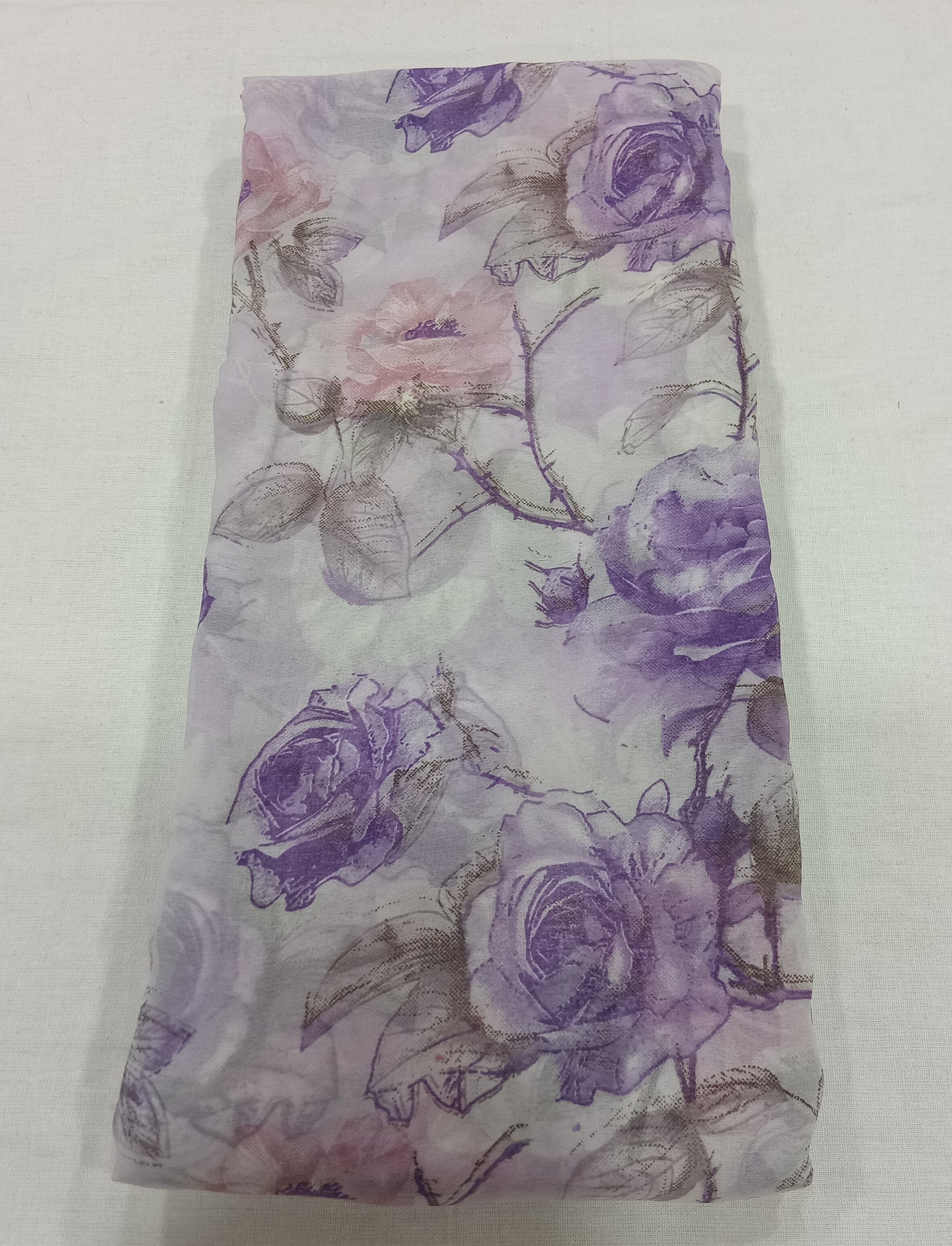 Georgette Chiffon Saree with Rose Flower printed in Purple Color