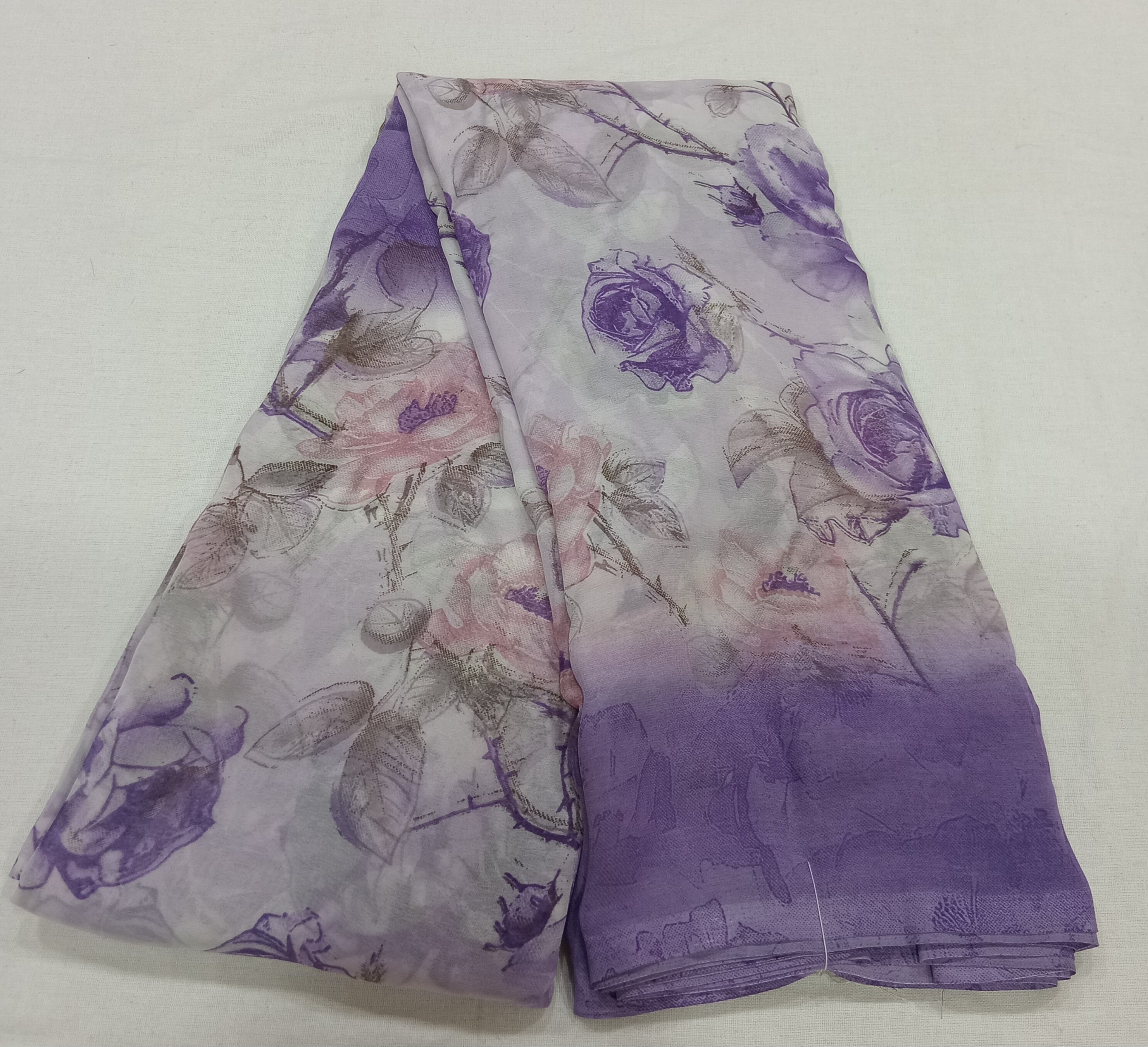 Georgette Chiffon Saree with Rose Flower printed in Purple Color