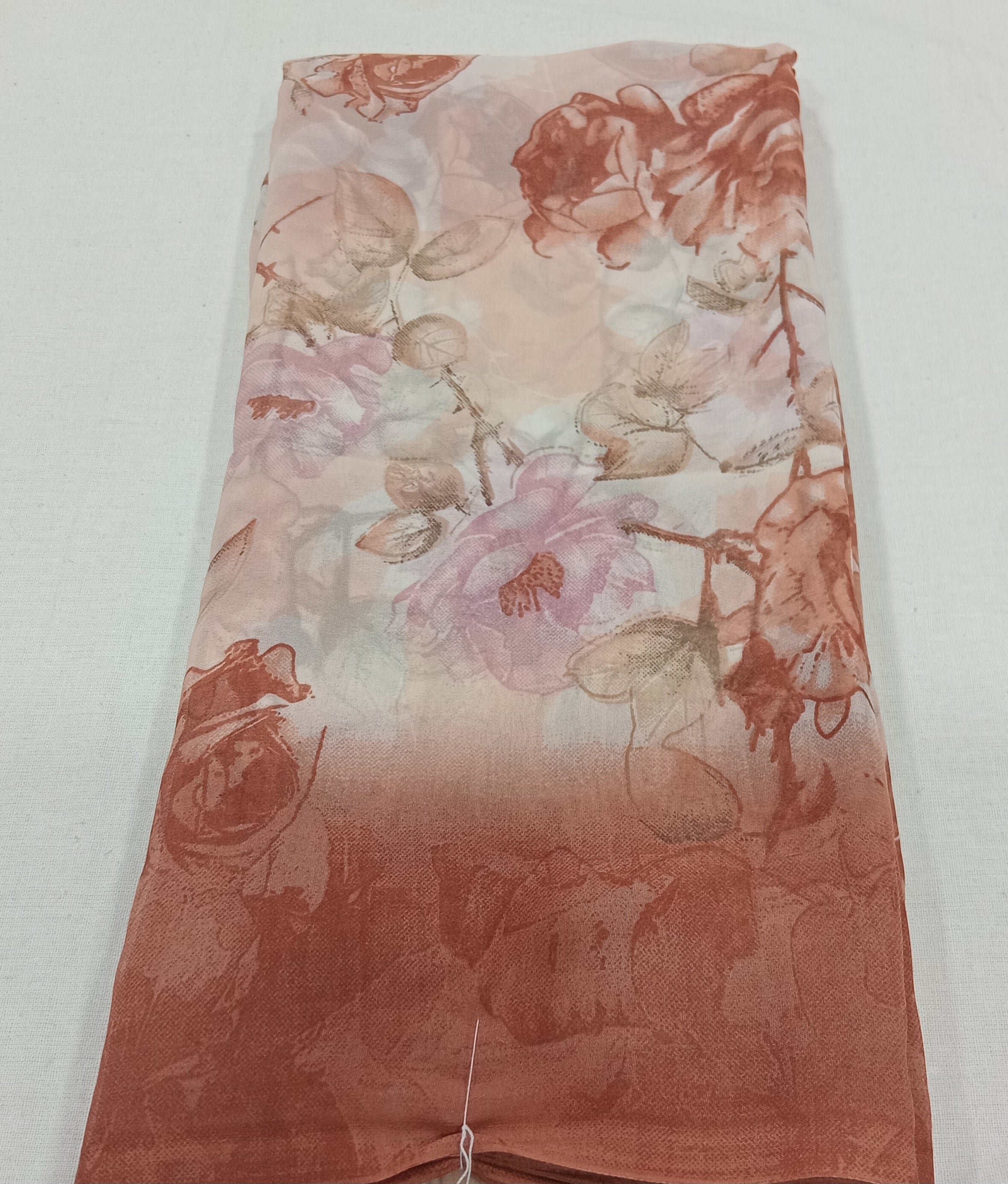 Georgette Chiffon Saree with Rose Flower printed in Brown Color