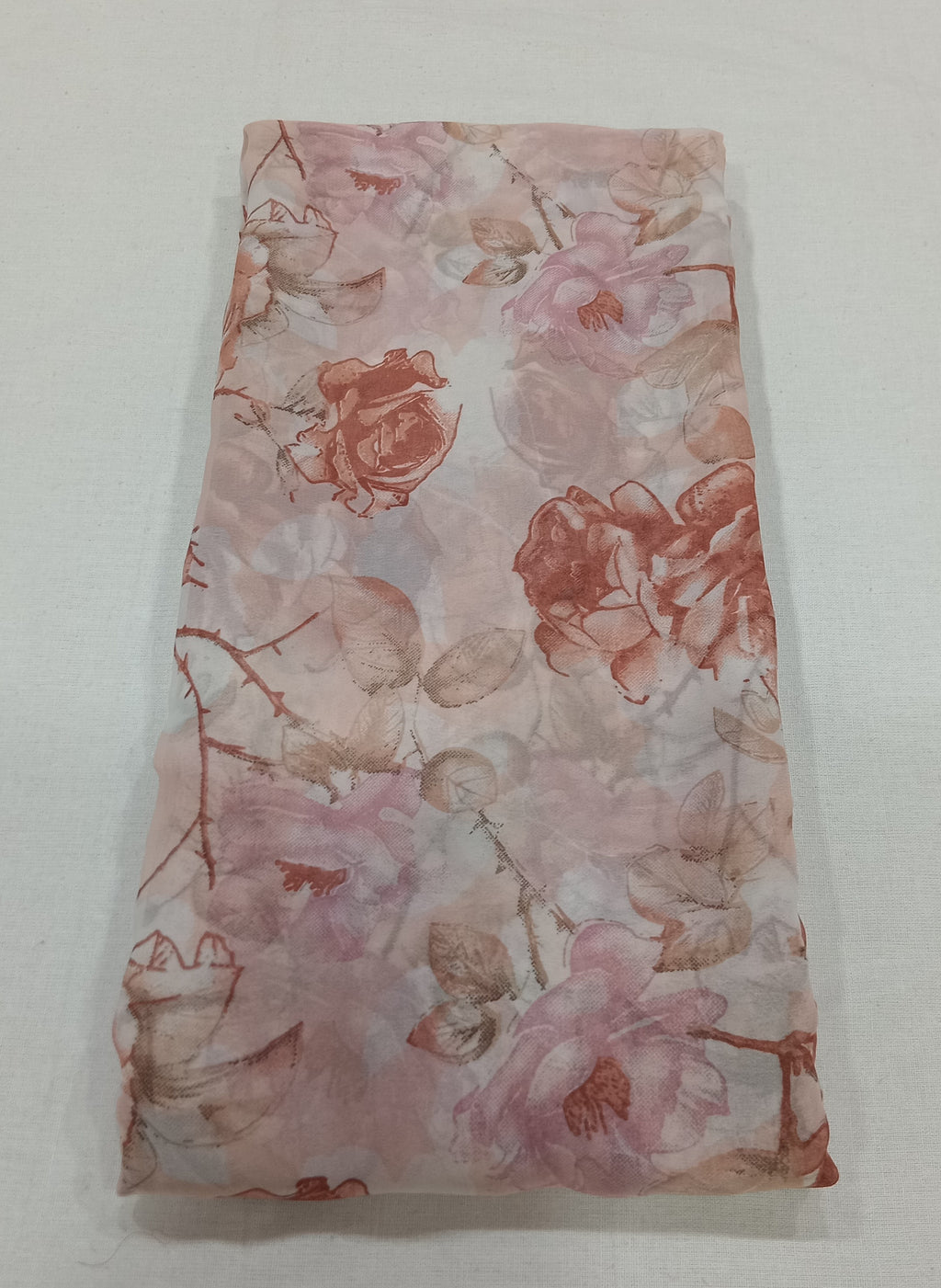 Georgette Chiffon Saree with Rose Flower printed in Brown Color
