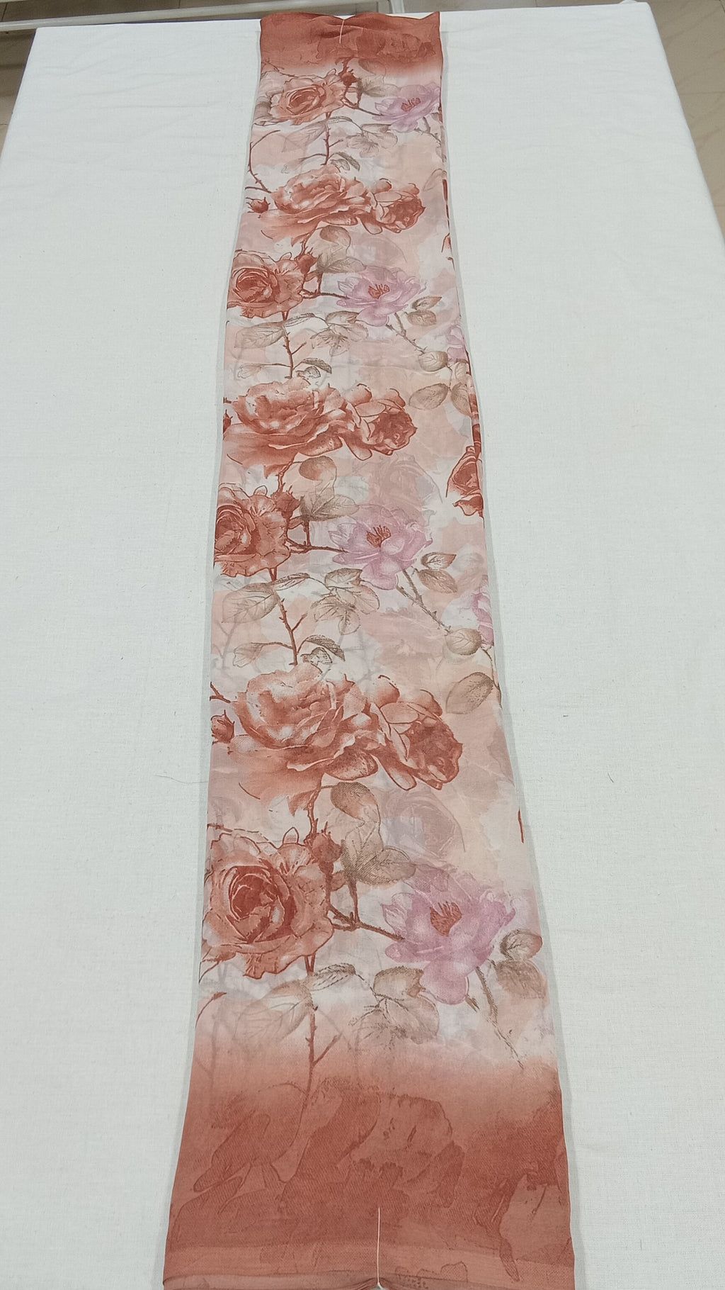 Georgette Chiffon Saree with Rose Flower printed in Brown Color