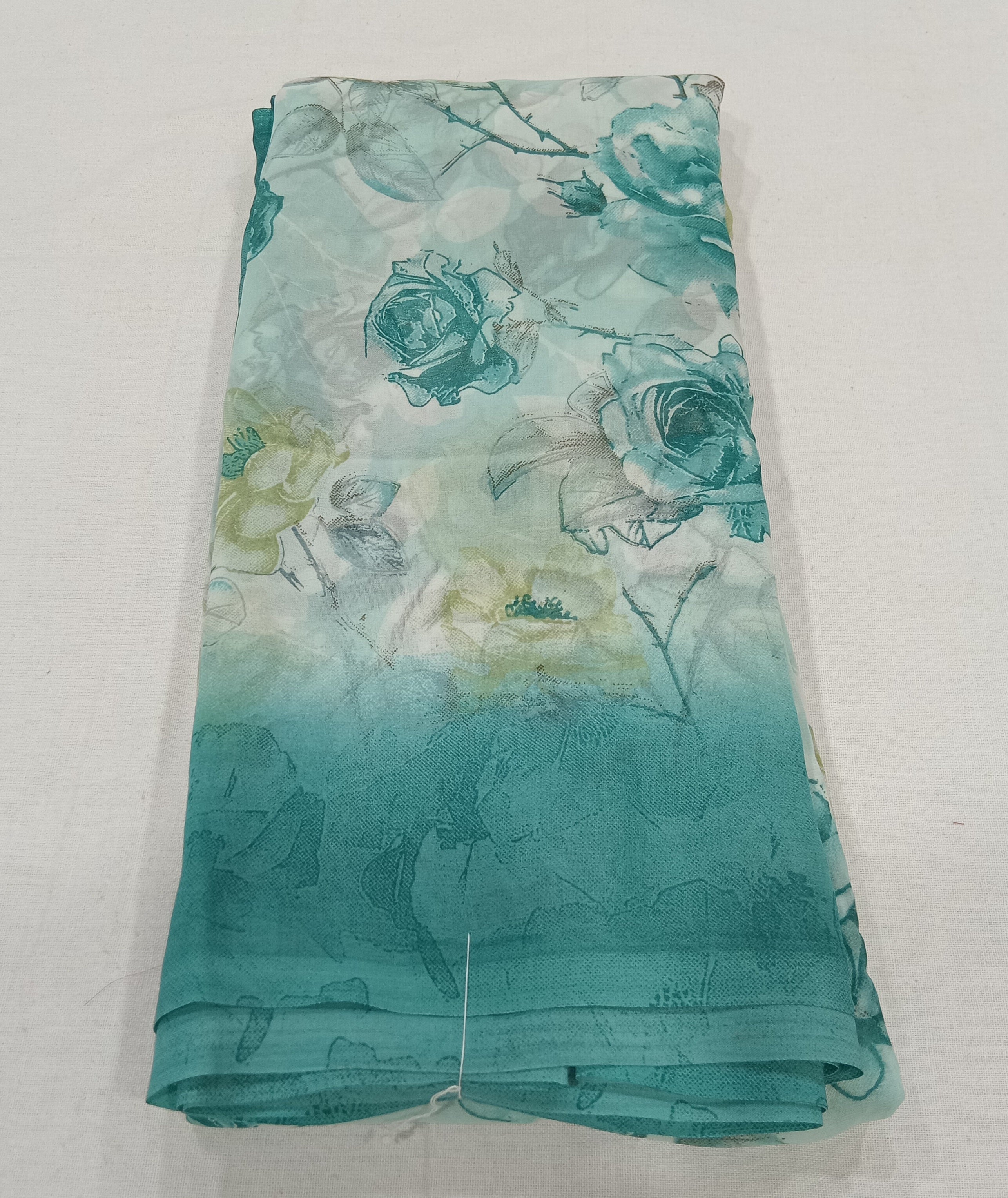 Georgette Chiffon Saree with Rose Flower printed in Green Color