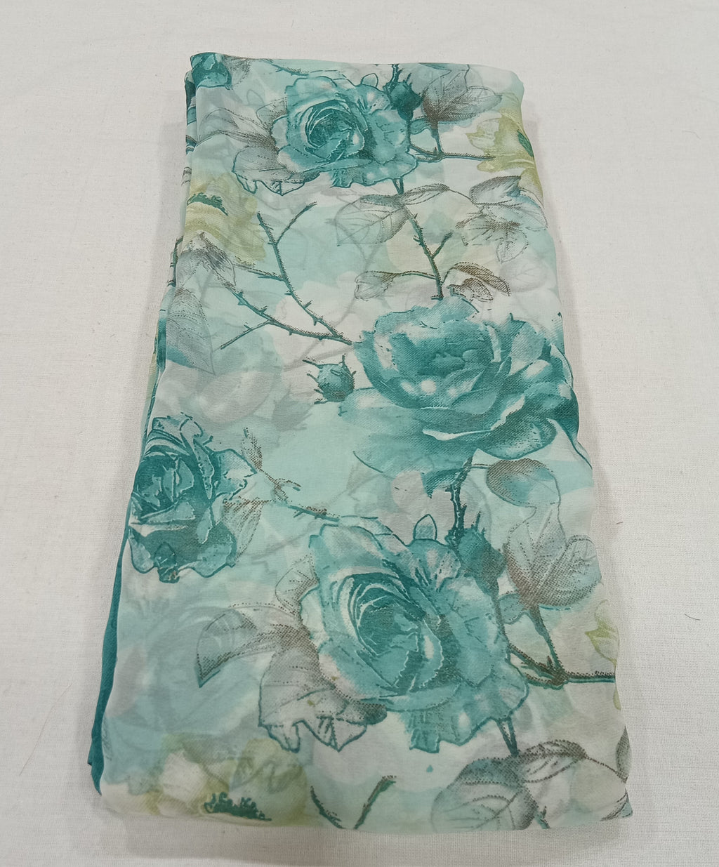Georgette Chiffon Saree with Rose Flower printed in Green Color
