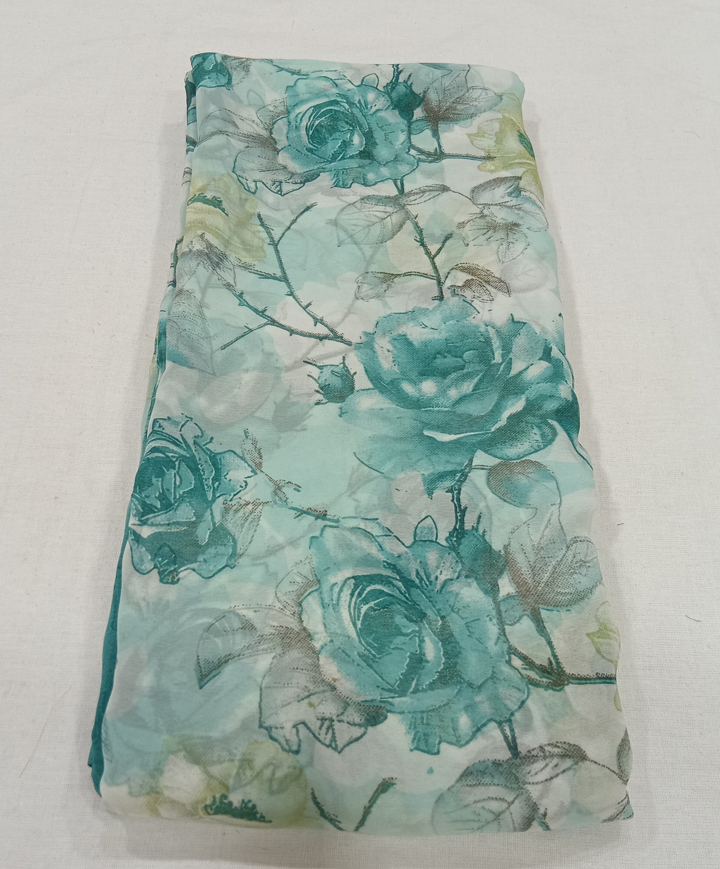 Georgette Chiffon Saree with Rose Flower printed in Green Color
