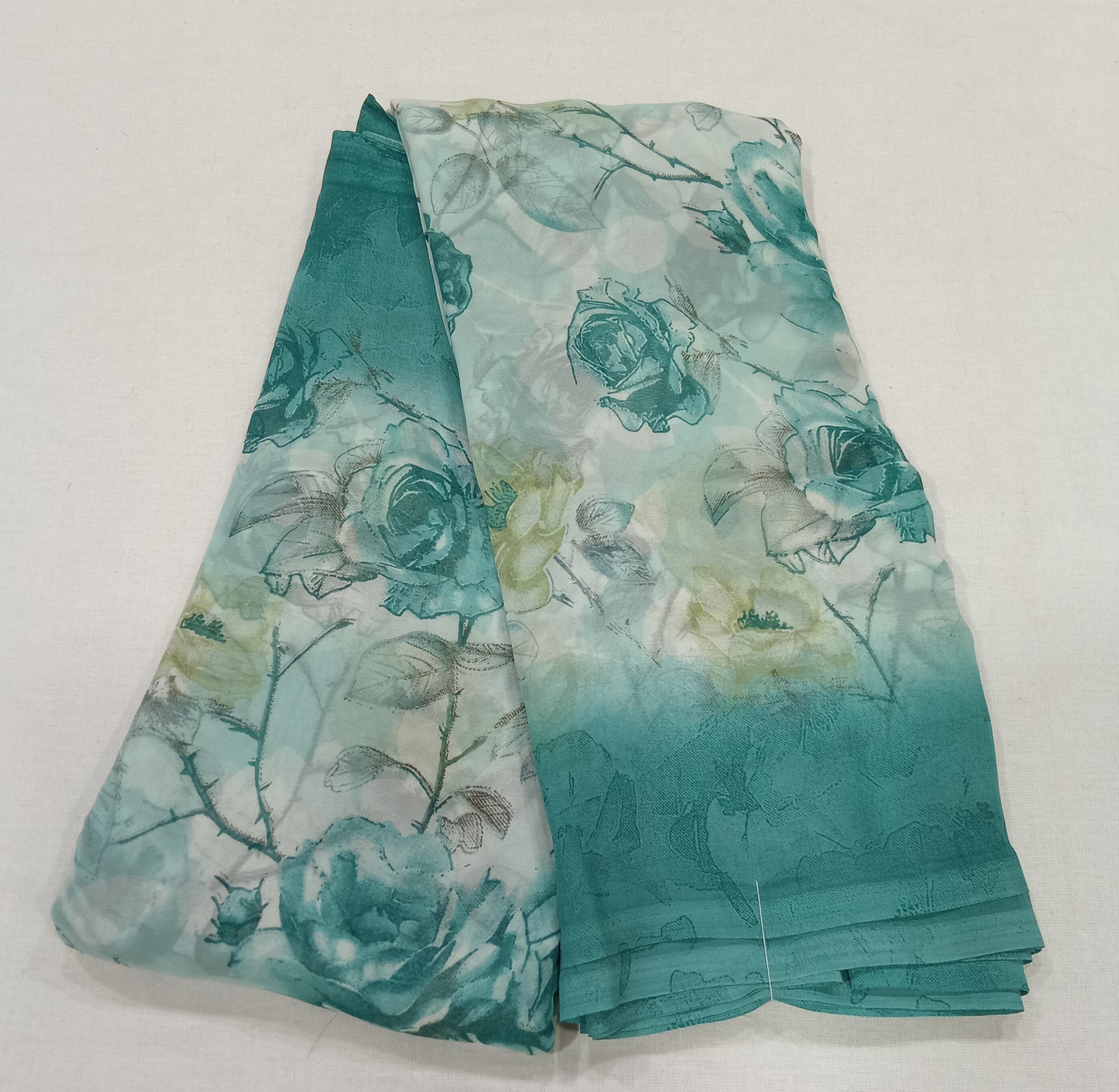 Georgette Chiffon Saree with Rose Flower printed in Green Color