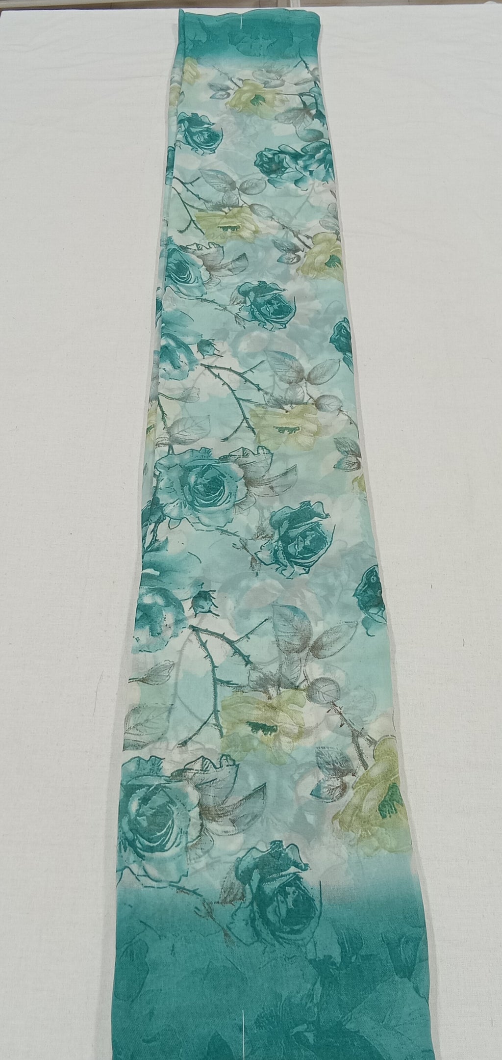 Georgette Chiffon Saree with Rose Flower printed in Green Color