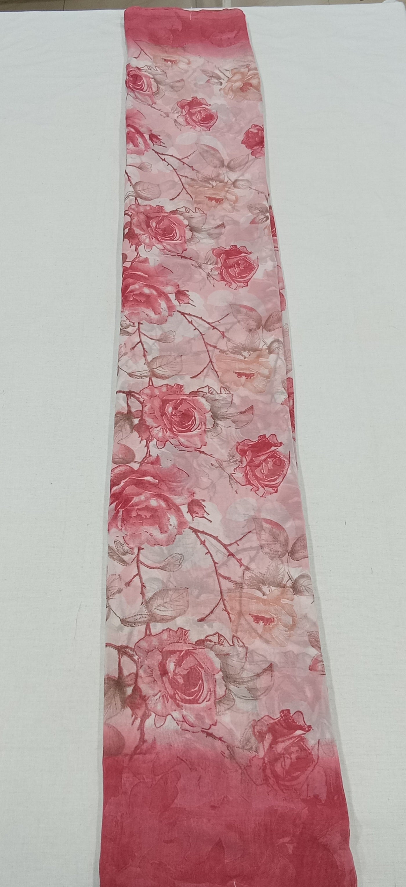 Georgette Chiffon Saree with Rose Flower printed in Reddish Brown Color