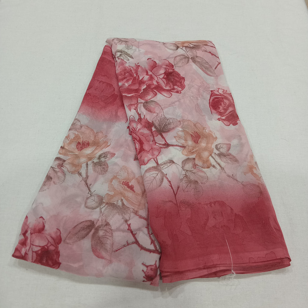 Georgette Chiffon Saree with Rose Flower printed in Reddish Brown Color