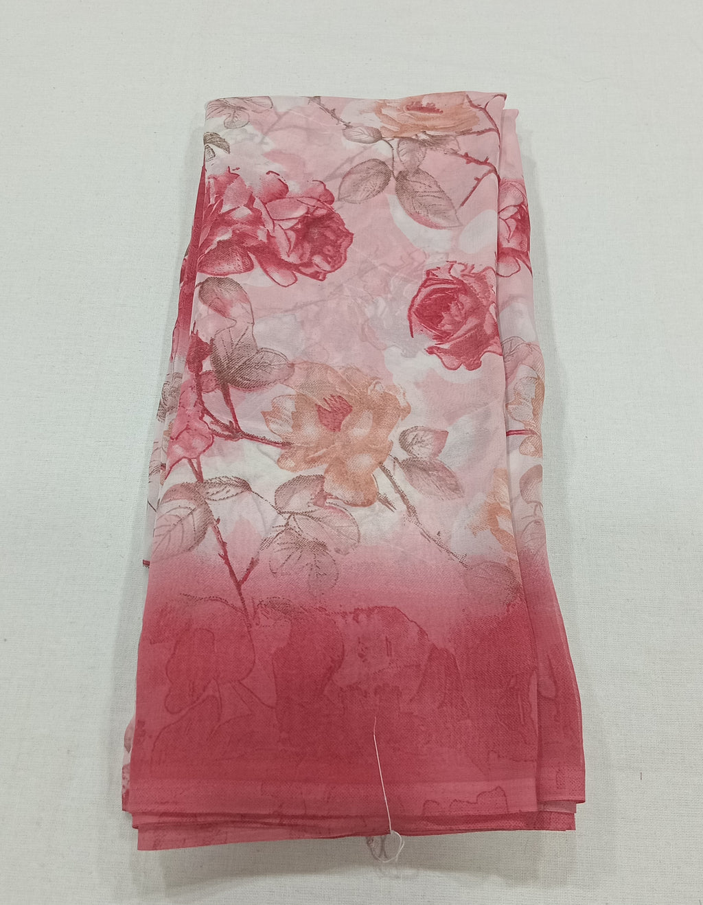 Georgette Chiffon Saree with Rose Flower printed in Reddish Brown Color