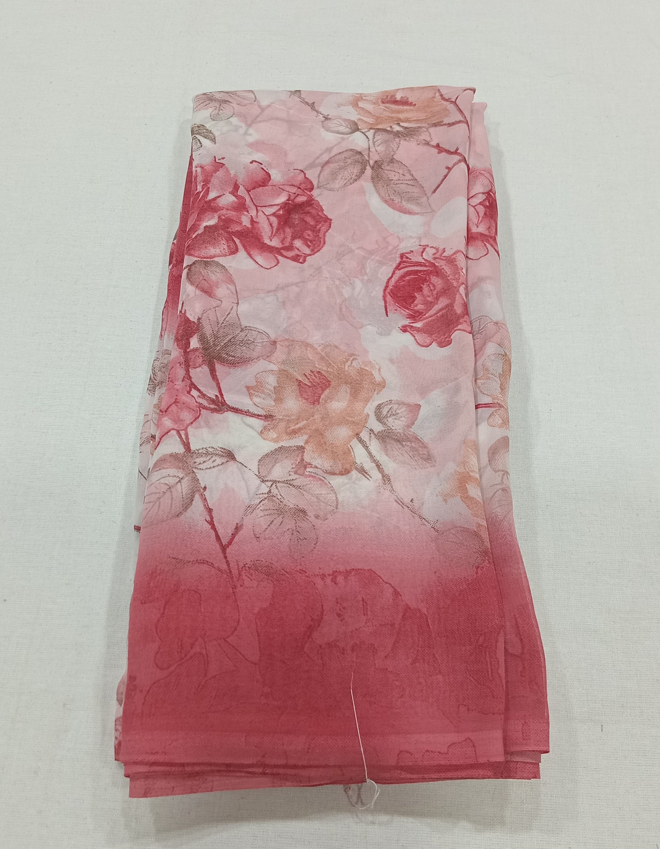 Georgette Chiffon Saree with Rose Flower printed in Reddish Brown Color
