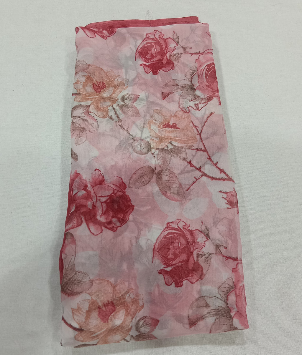 Georgette Chiffon Saree with Rose Flower printed in Reddish Brown Color