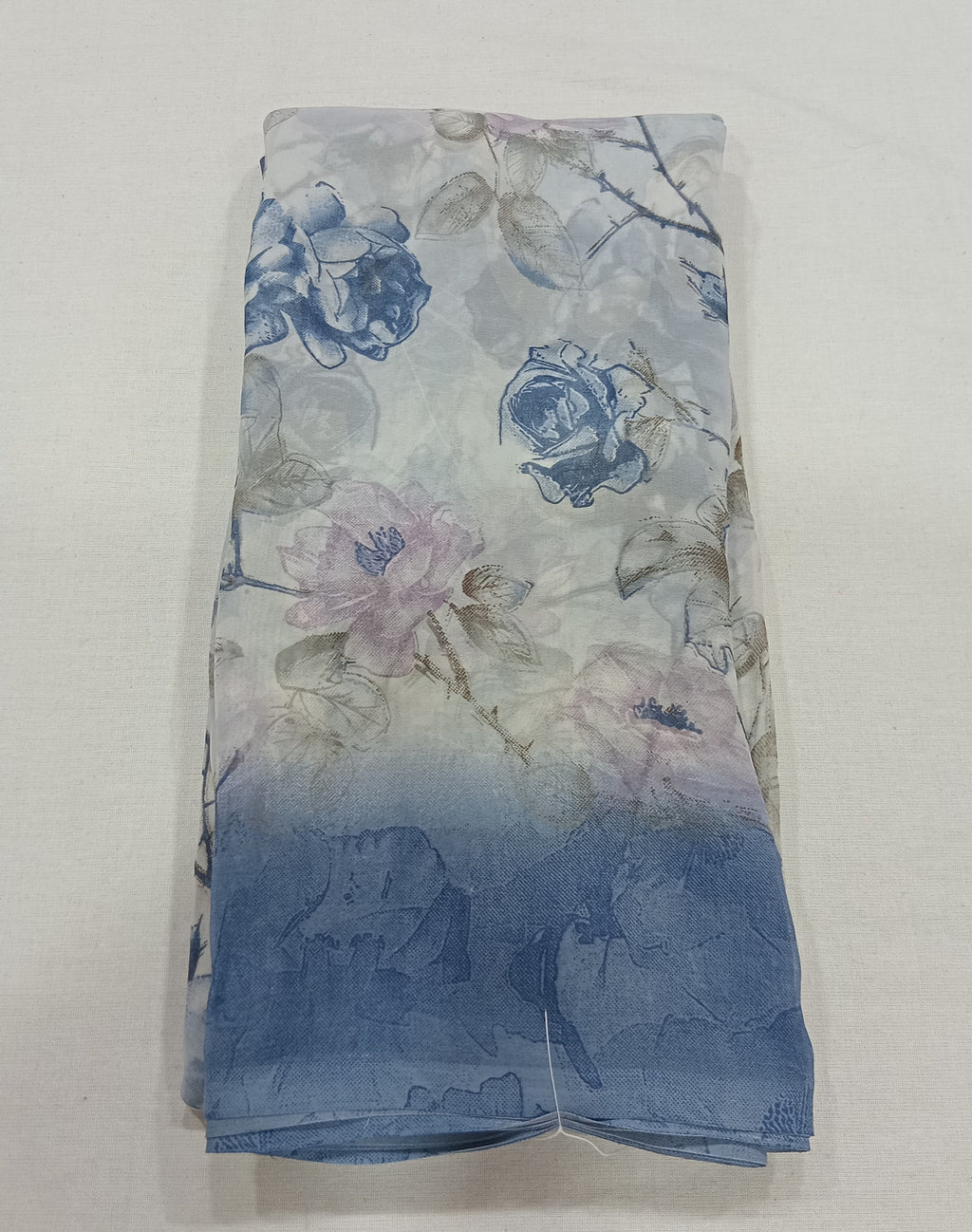 Georgette Chiffon Saree with Rose Flower printed in Blue Color