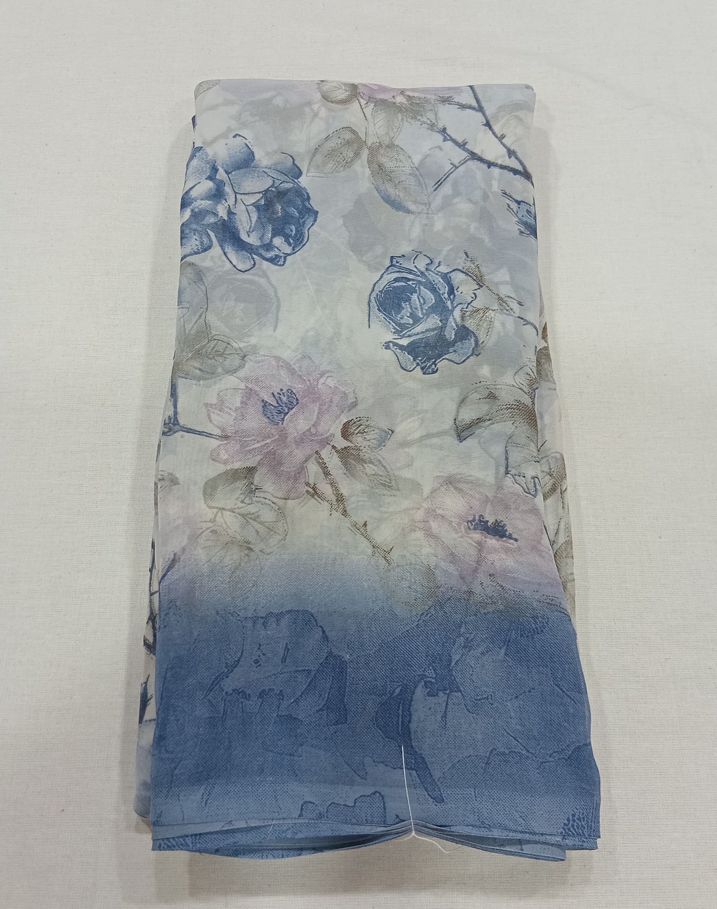 Georgette Chiffon Saree with Rose Flower printed in Blue Color