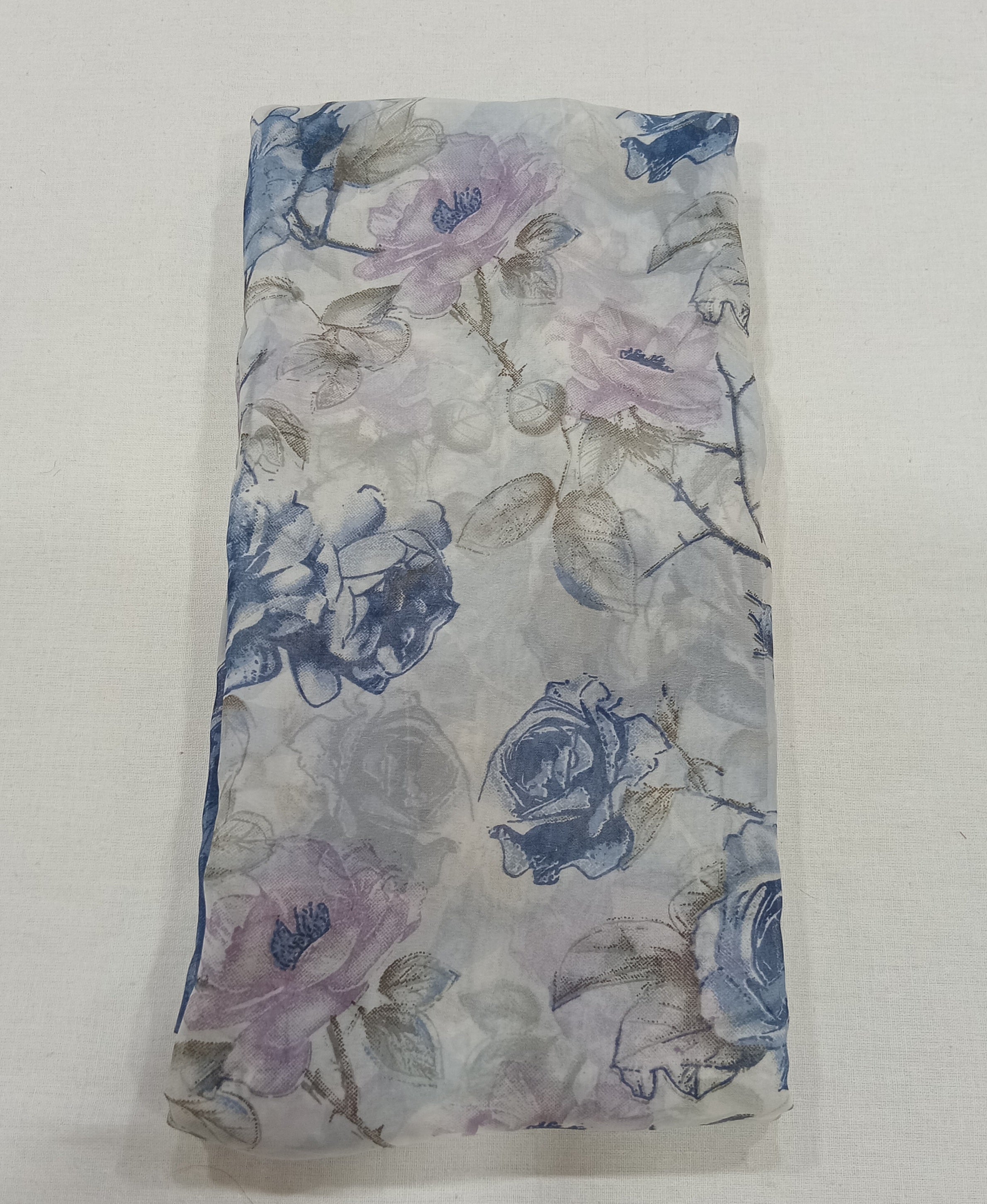 Georgette Chiffon Saree with Rose Flower printed in Blue Color
