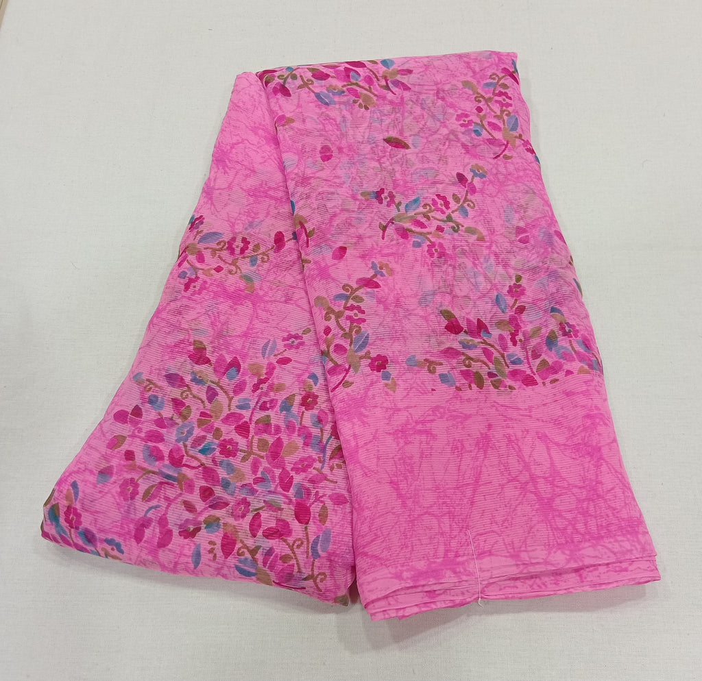 Chiffon Saree with printed Mini Flowers in Pinkish Pink color