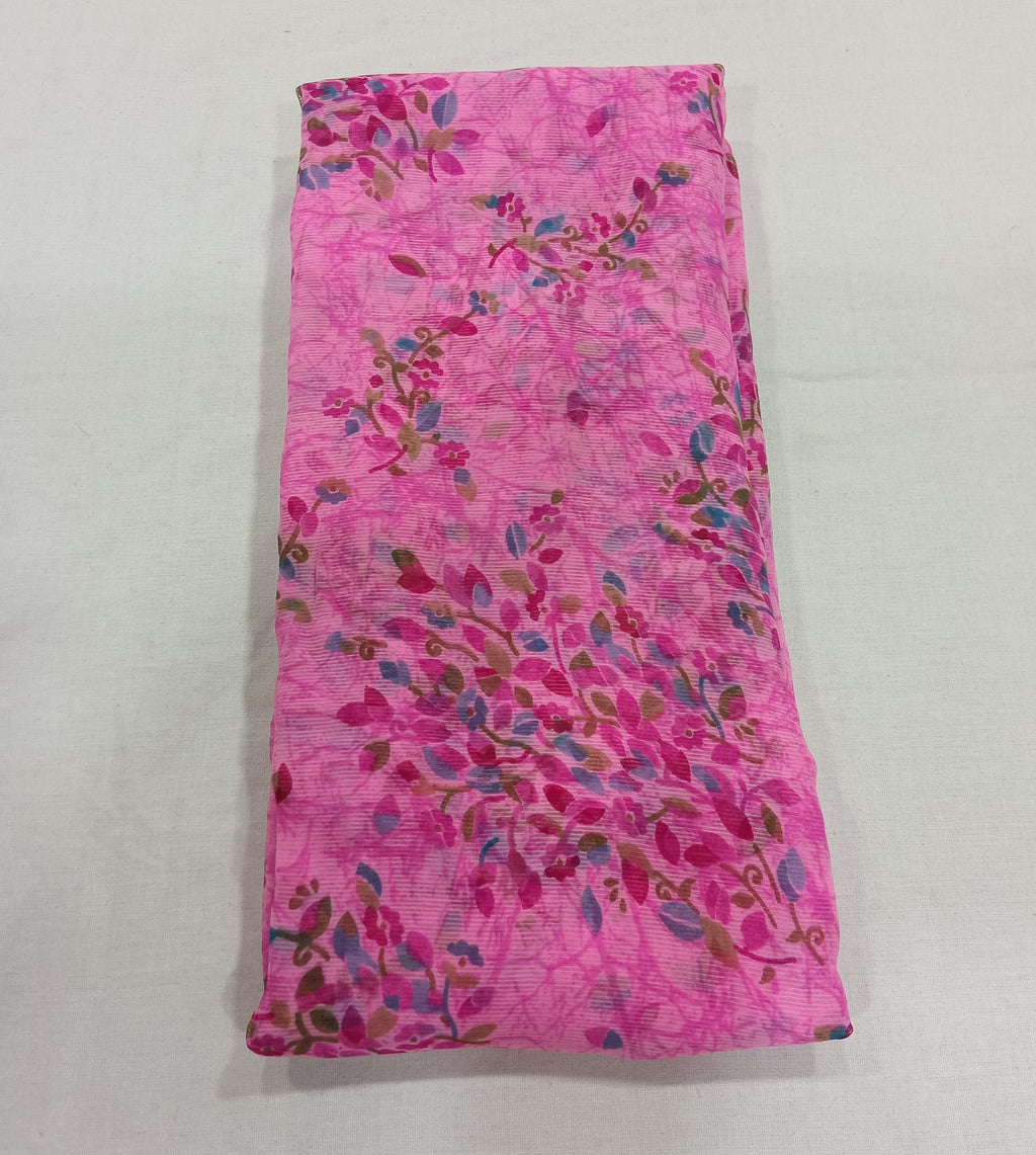 Chiffon Saree with printed Mini Flowers in Pinkish Pink color