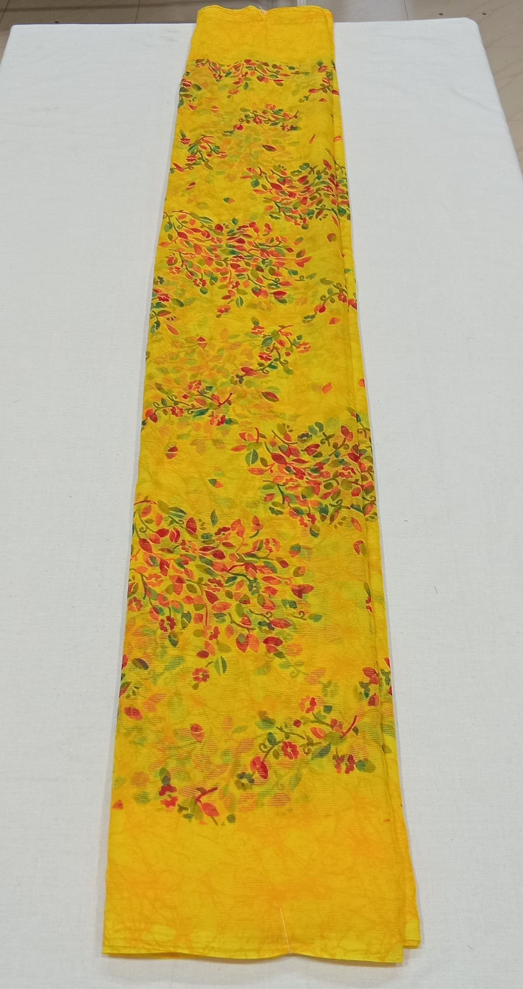 Chiffon Saree with printed Mini Flowers in Yellowish Yellow color