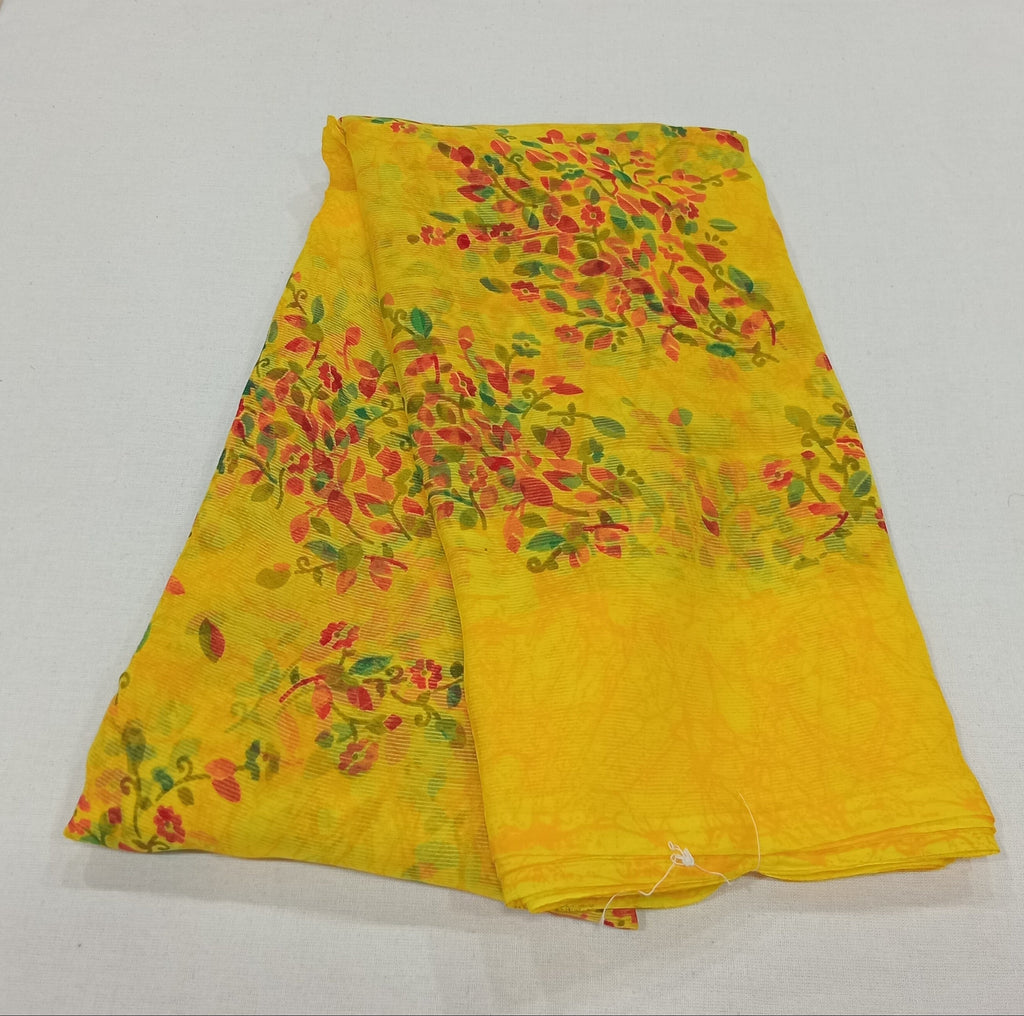 Chiffon Saree with printed Mini Flowers in Yellowish Yellow color