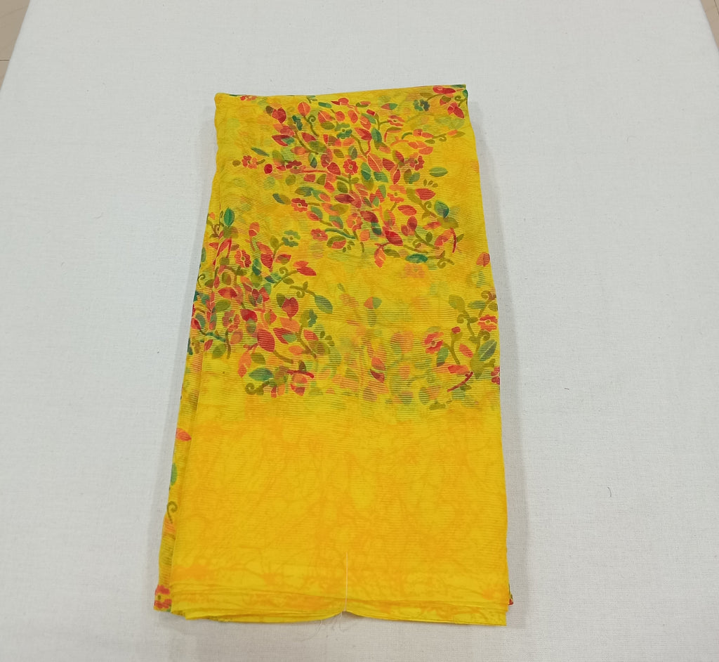 Chiffon Saree with printed Mini Flowers in Yellowish Yellow color