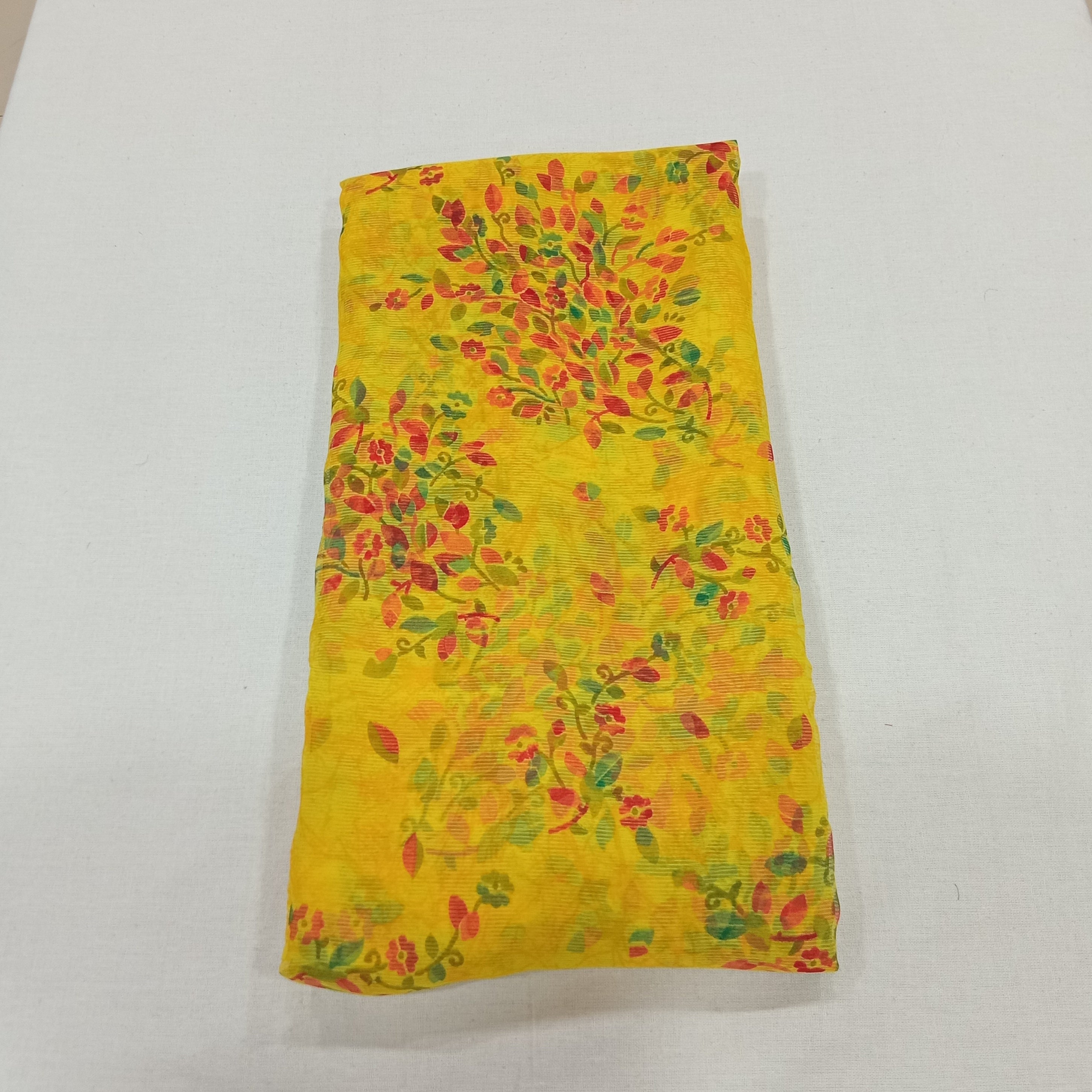 Chiffon Saree with printed Mini Flowers in Yellowish Yellow color