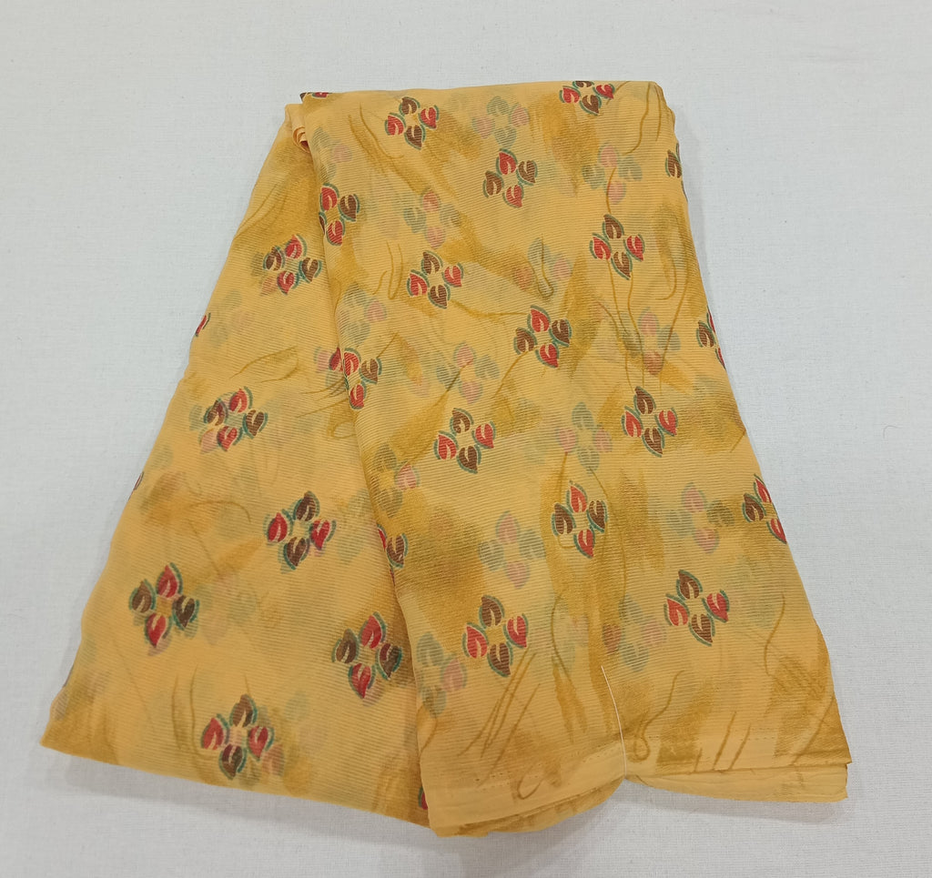 Chiffon Saree with printed Petals in Dark Yellow color