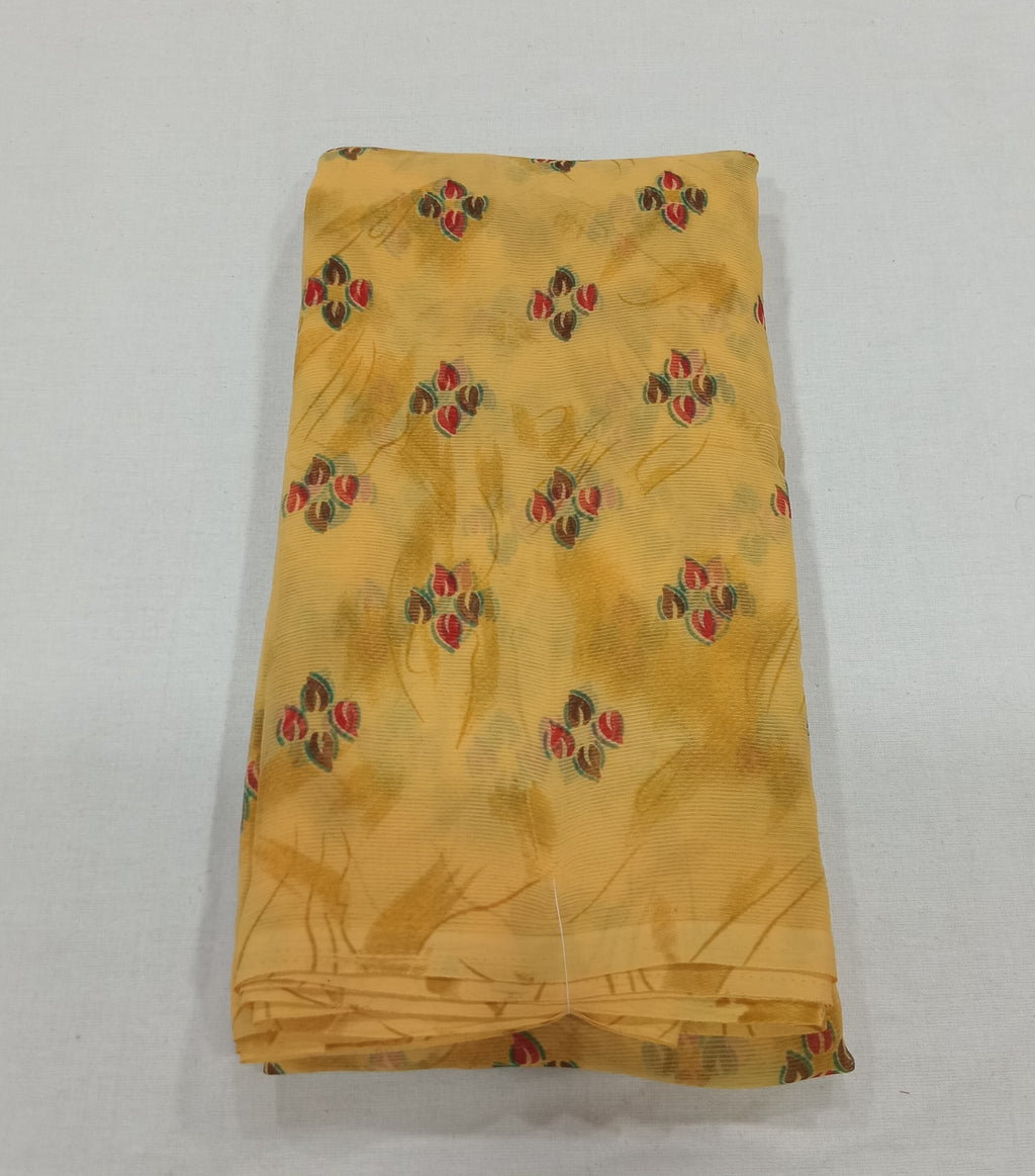 Chiffon Saree with printed Petals in Dark Yellow color