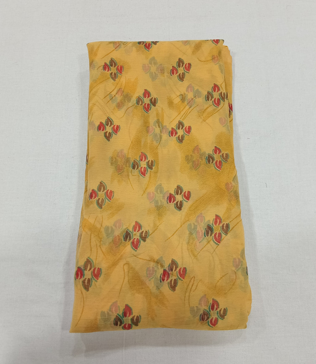 Chiffon Saree with printed Petals in Dark Yellow color