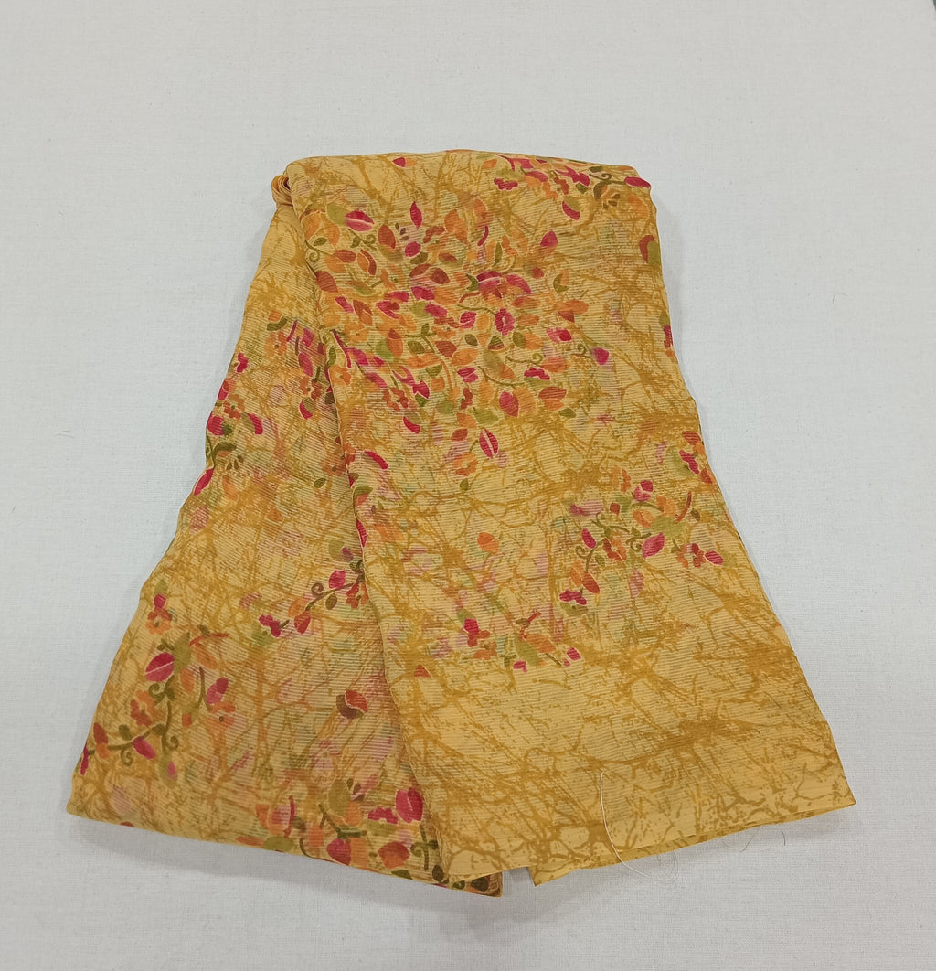 Chiffon Saree with printed Mini Flowers in Yellow color