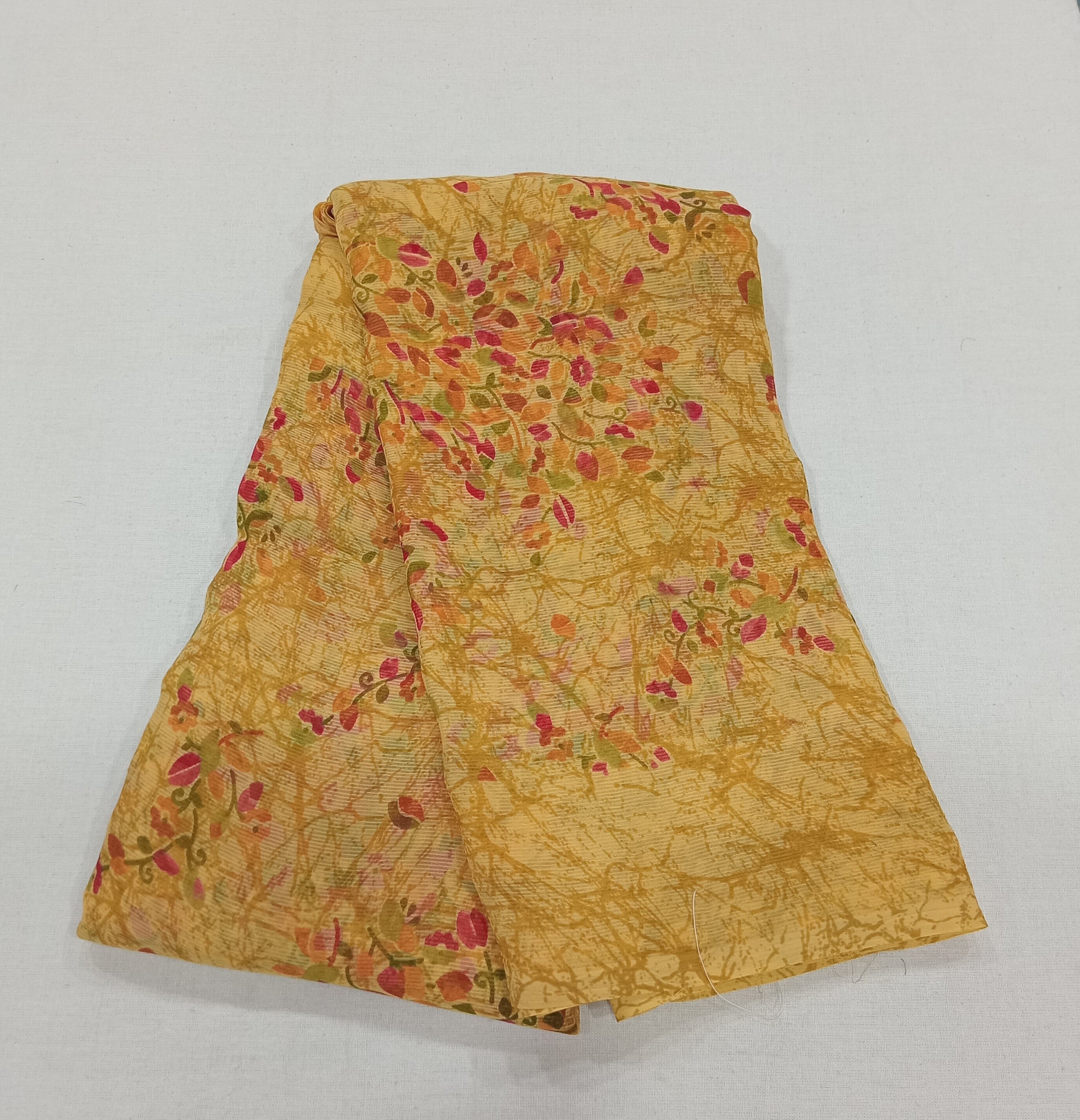 Chiffon Saree with printed Mini Flowers in Yellow color