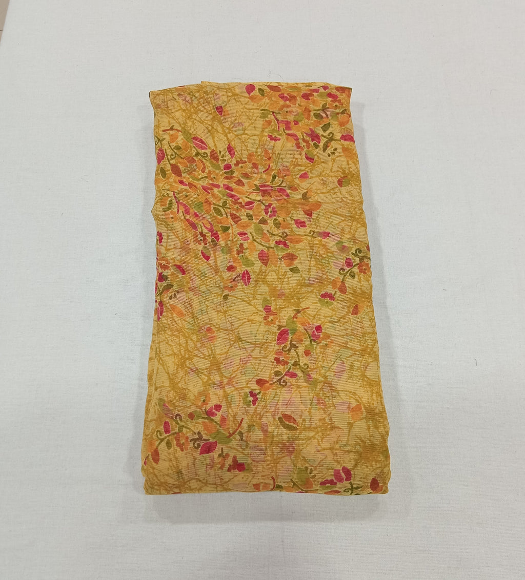 Chiffon Saree with printed Mini Flowers in Yellow color