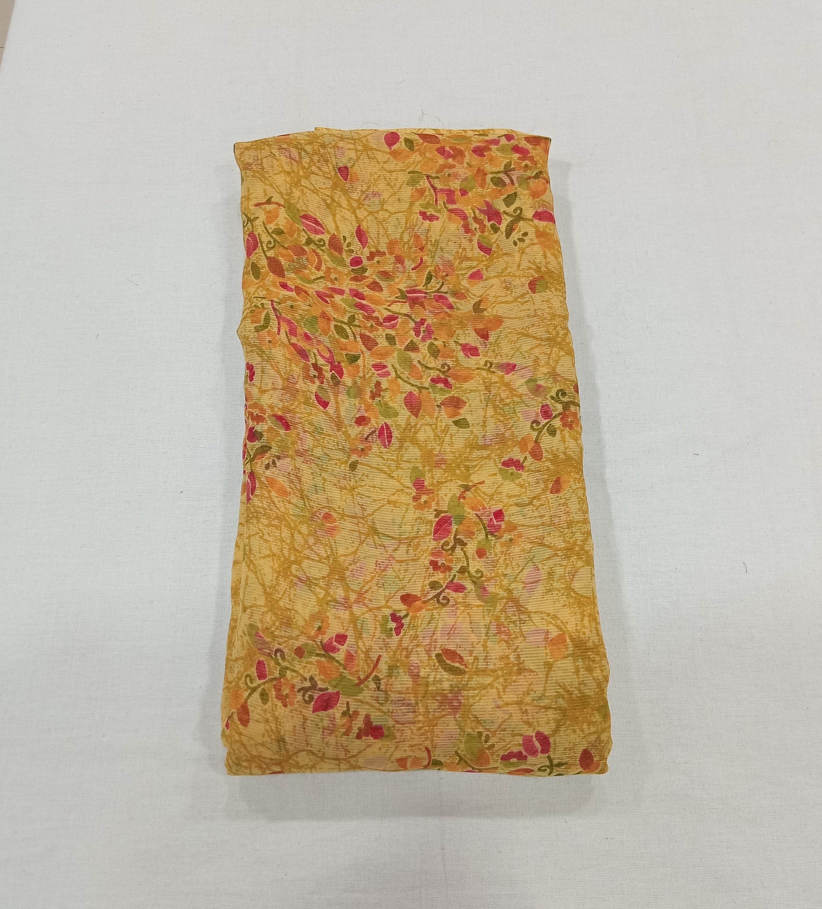 Chiffon Saree with printed Mini Flowers in Yellow color