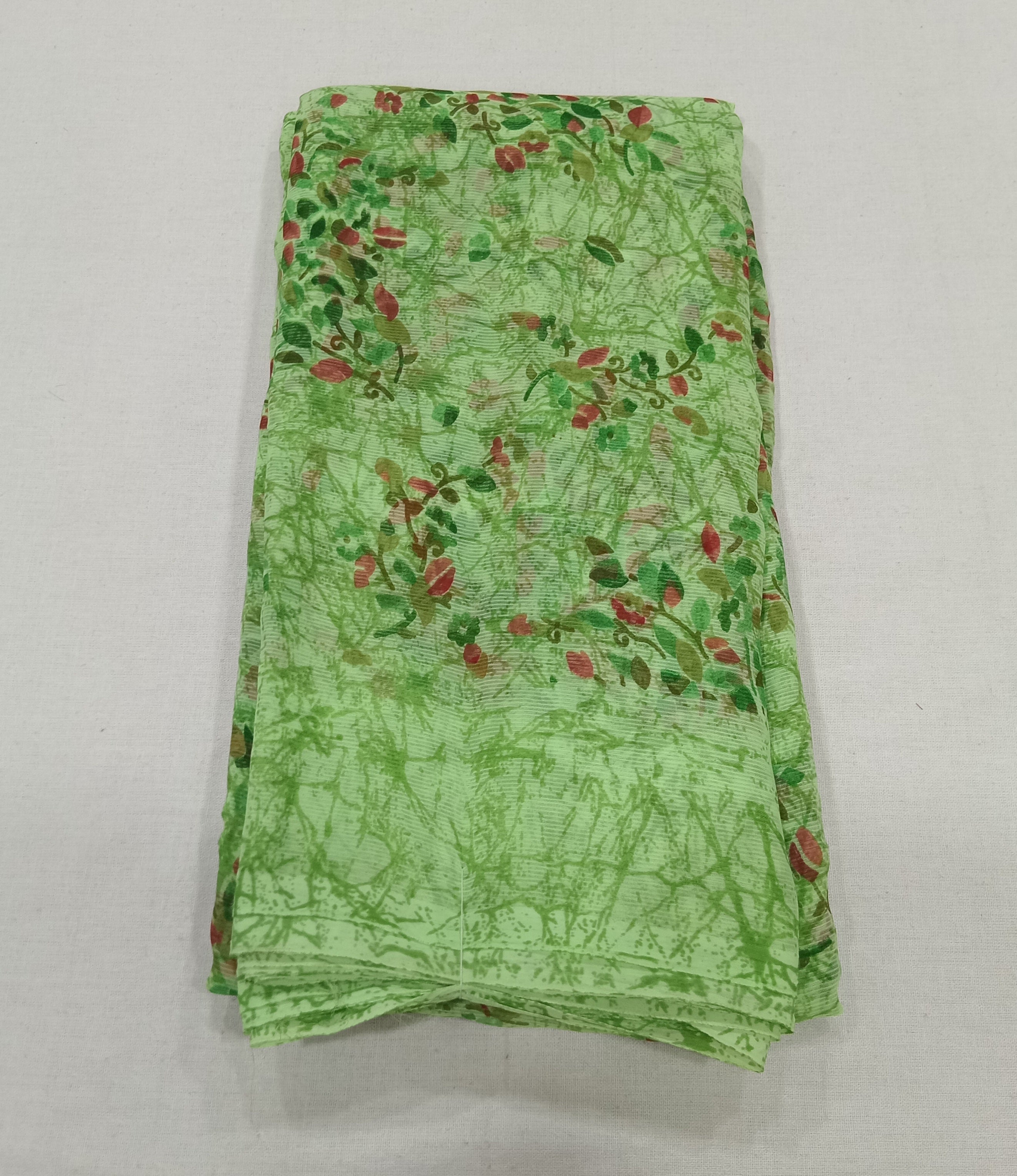 Chiffon Saree with printed Mini Flowers in Green color