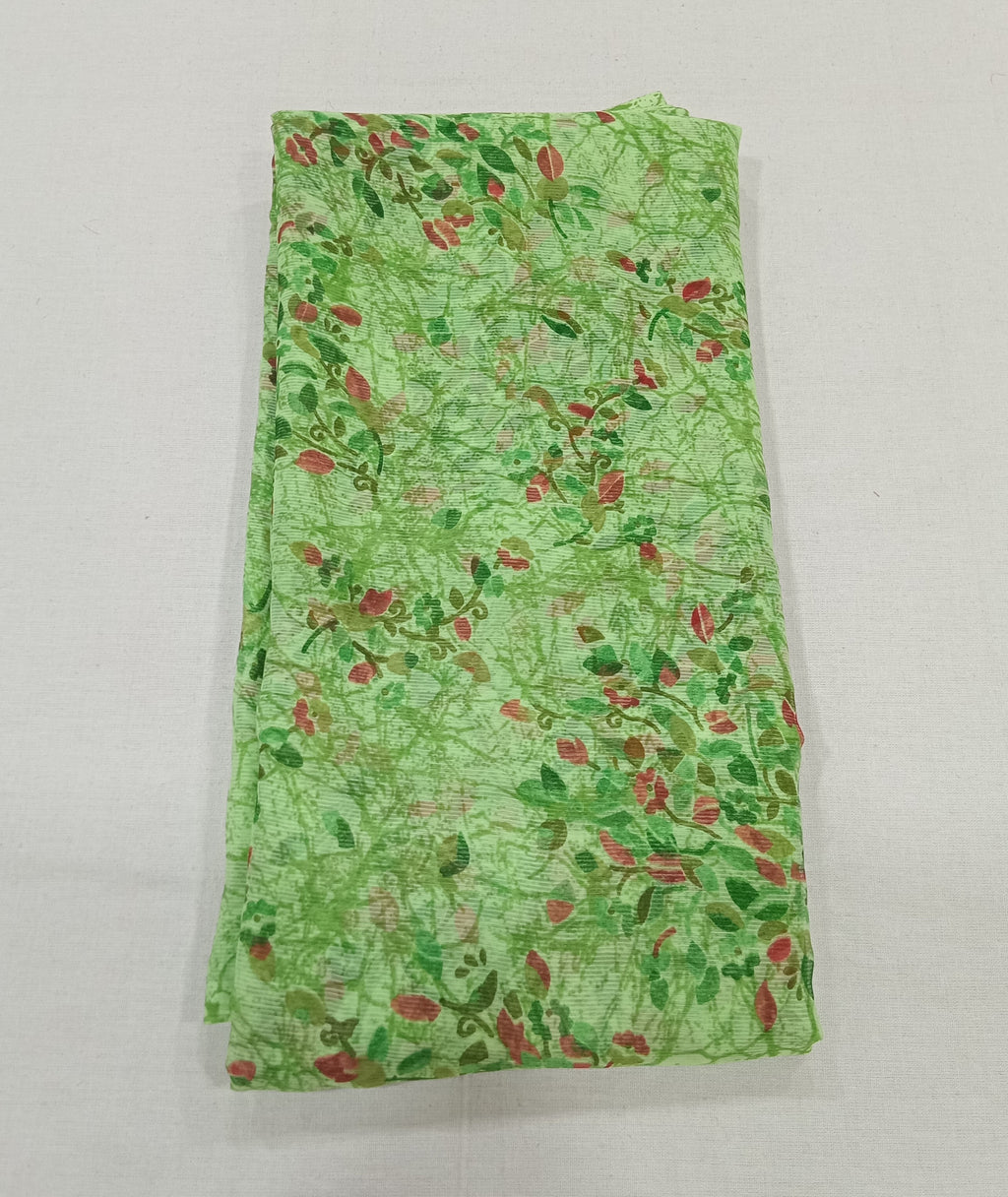 Chiffon Saree with printed Mini Flowers in Green color