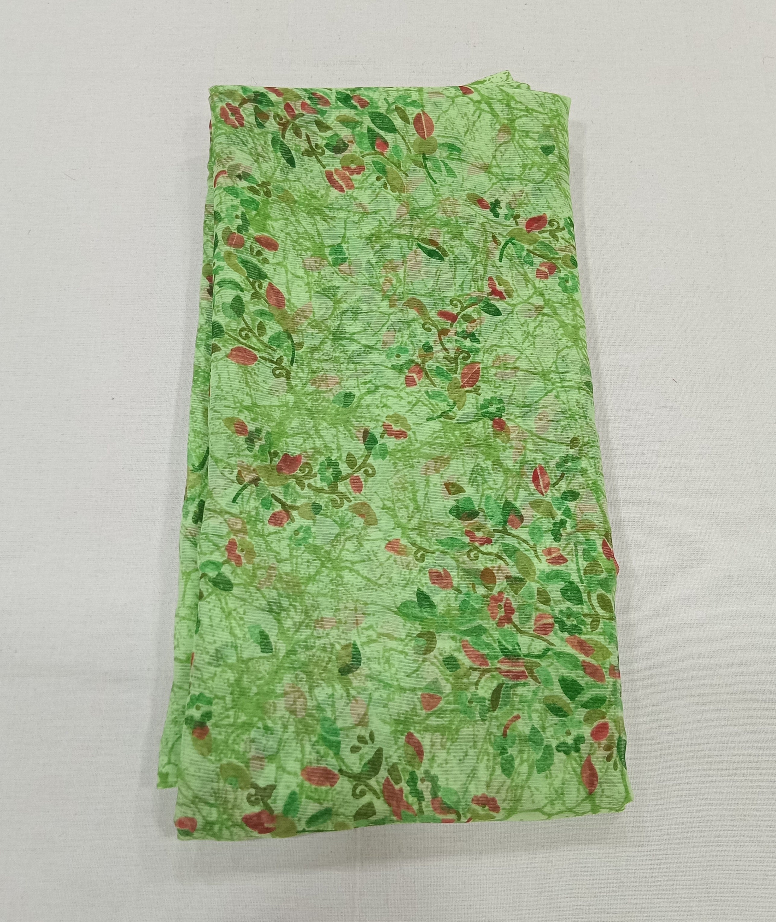 Chiffon Saree with printed Mini Flowers in Green color