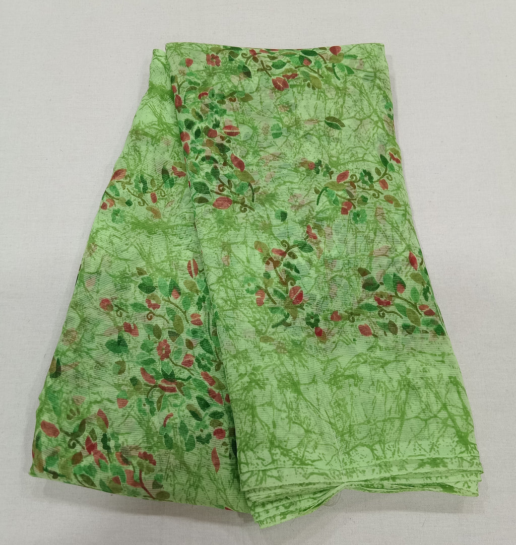 Chiffon Saree with printed Mini Flowers in Green color