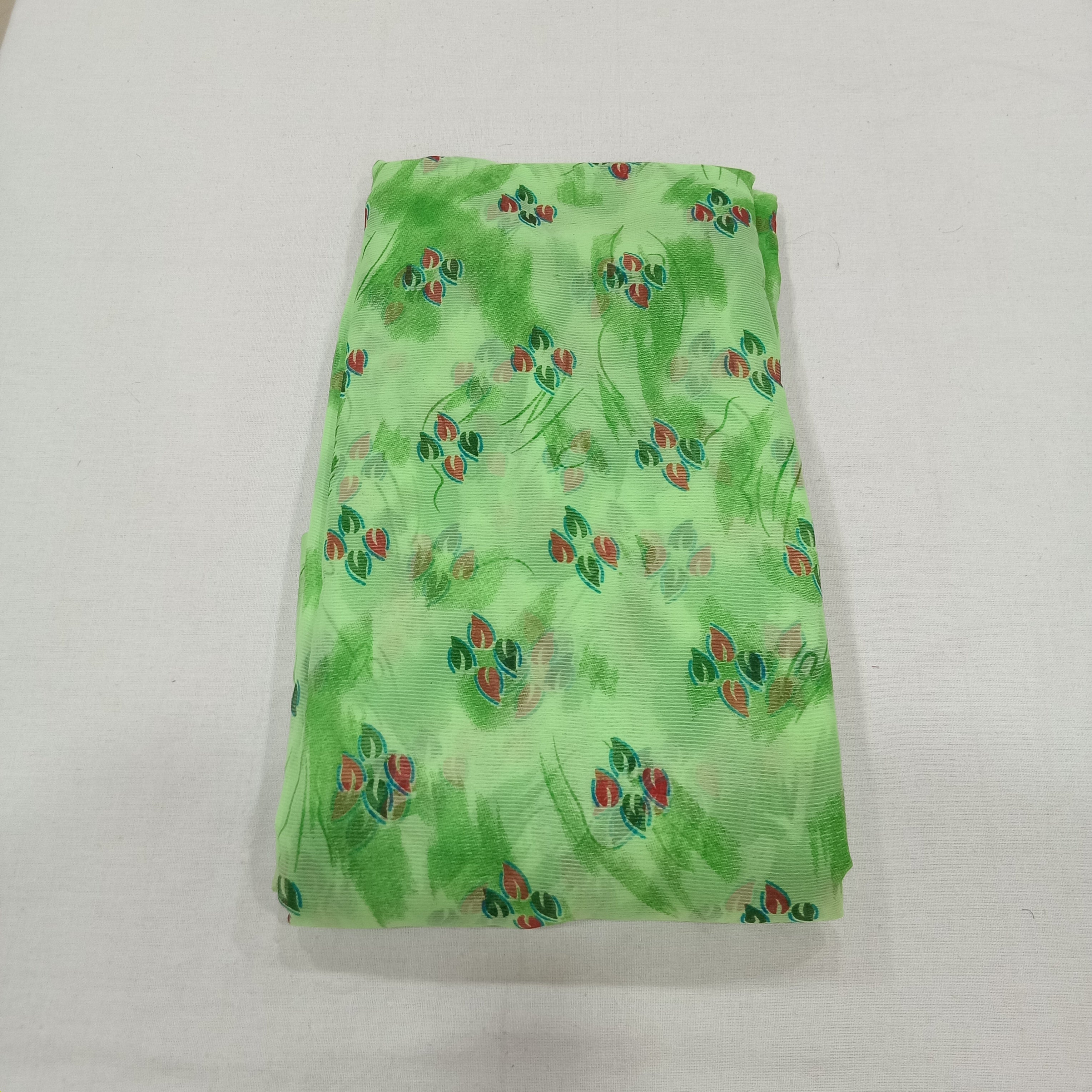 Chiffon Saree with printed Petals in Green color