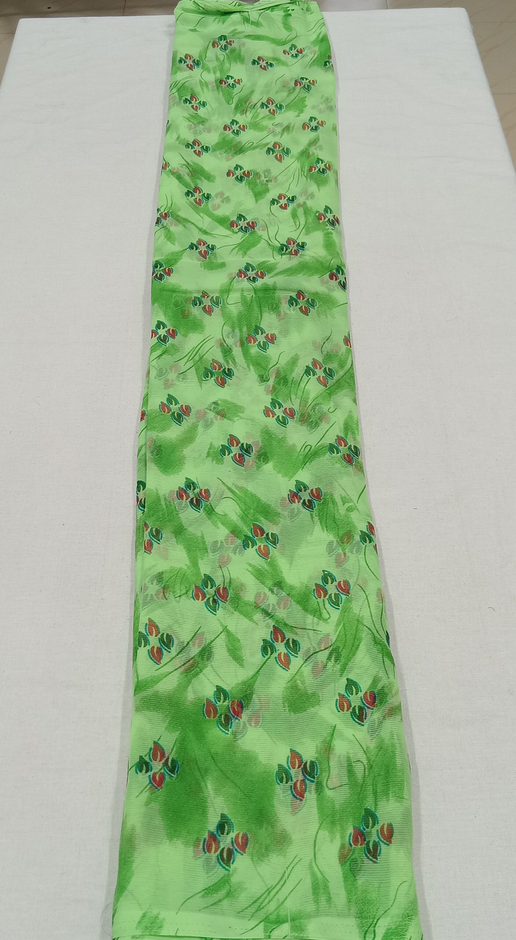 Chiffon Saree with printed Petals in Green color