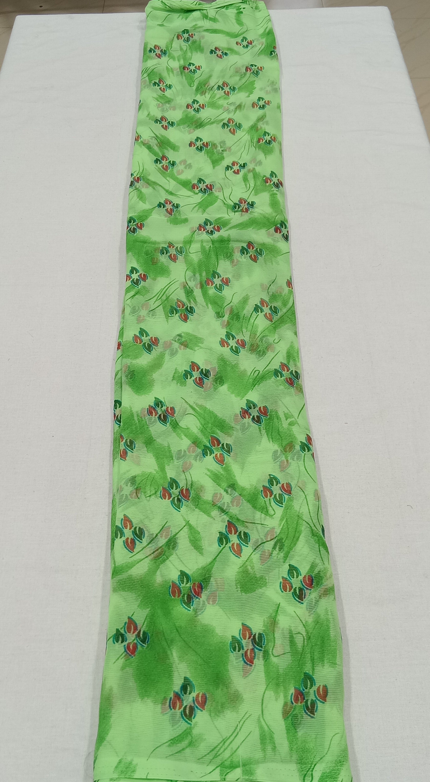 Chiffon Saree with printed Petals in Green color