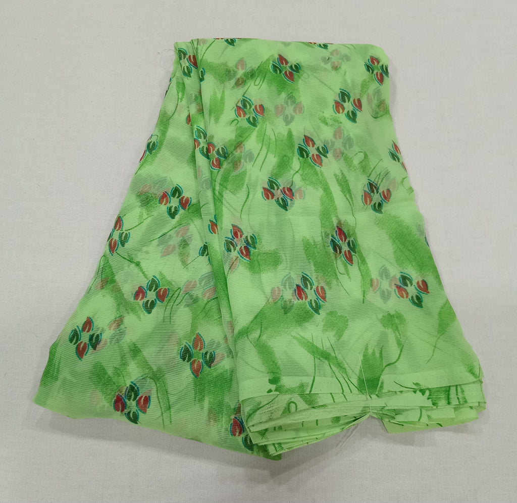 Chiffon Saree with printed Petals in Green color