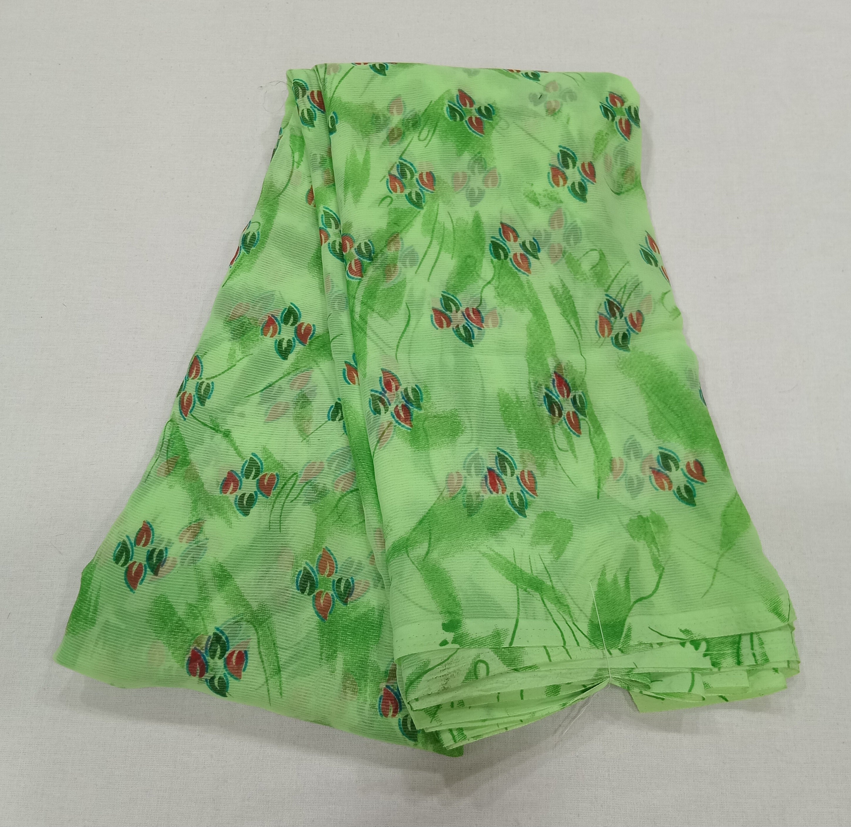 Chiffon Saree with printed Petals in Green color