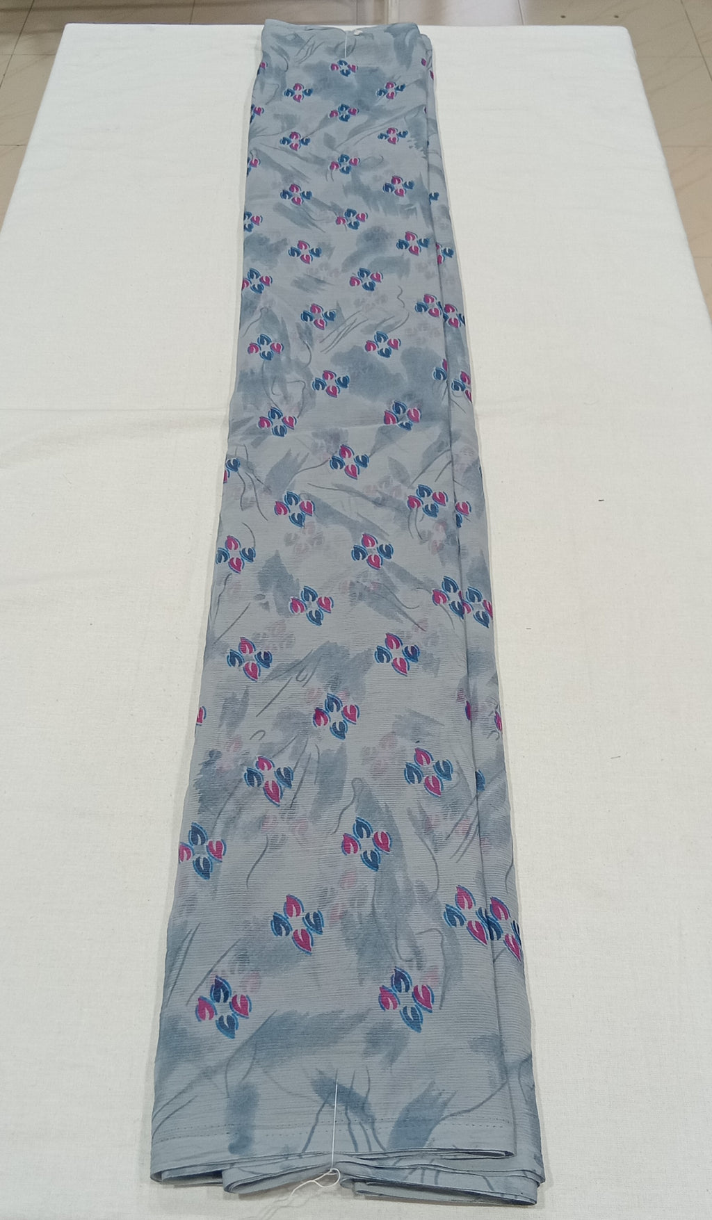 Chiffon Saree with printed Petals in Bluish Grey color